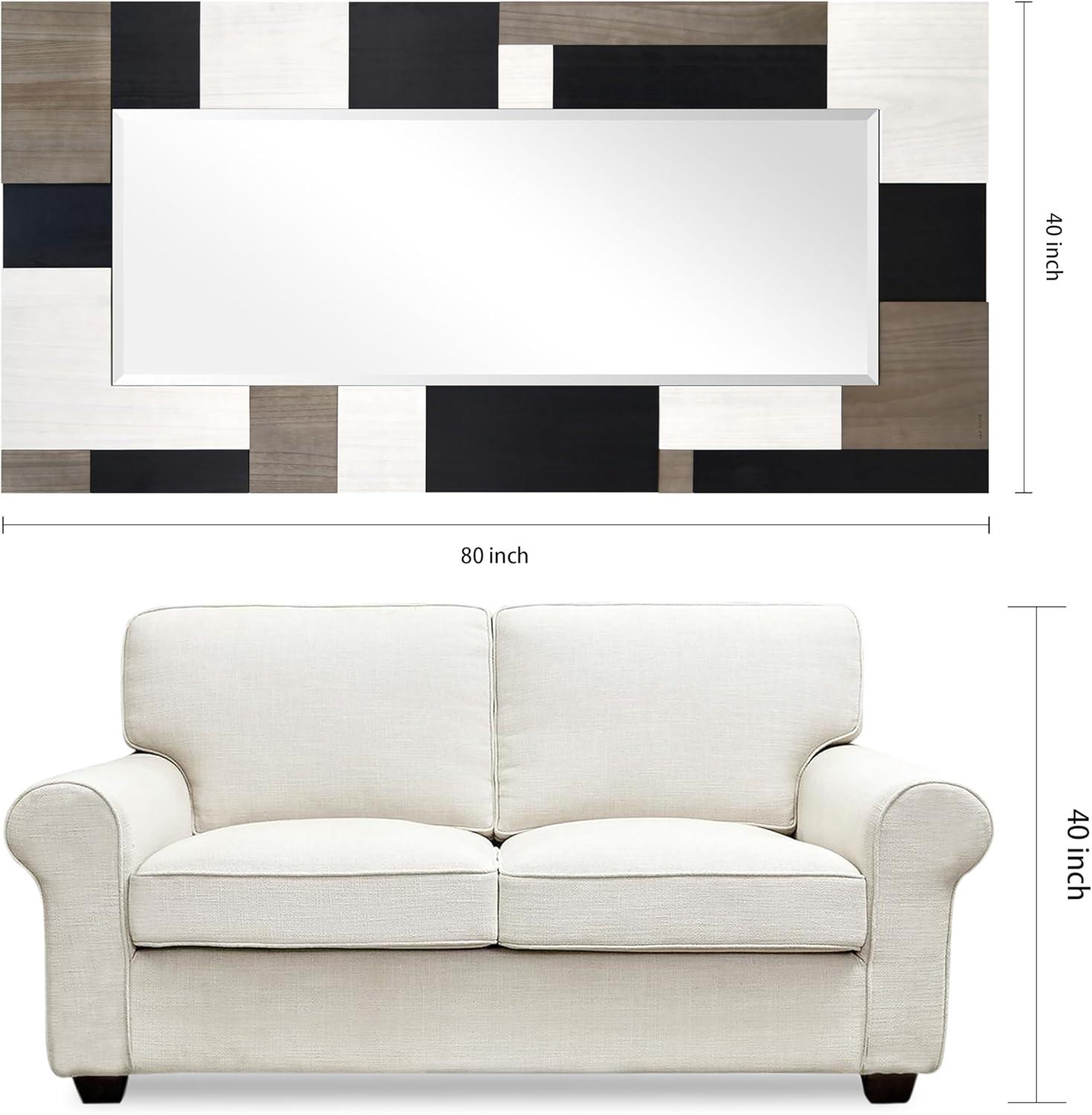 Empire Art Direct "Geometric Blocks" Hand Made Solid Paulownia Wood Beveled Leaner Mirror size 80" x 40"