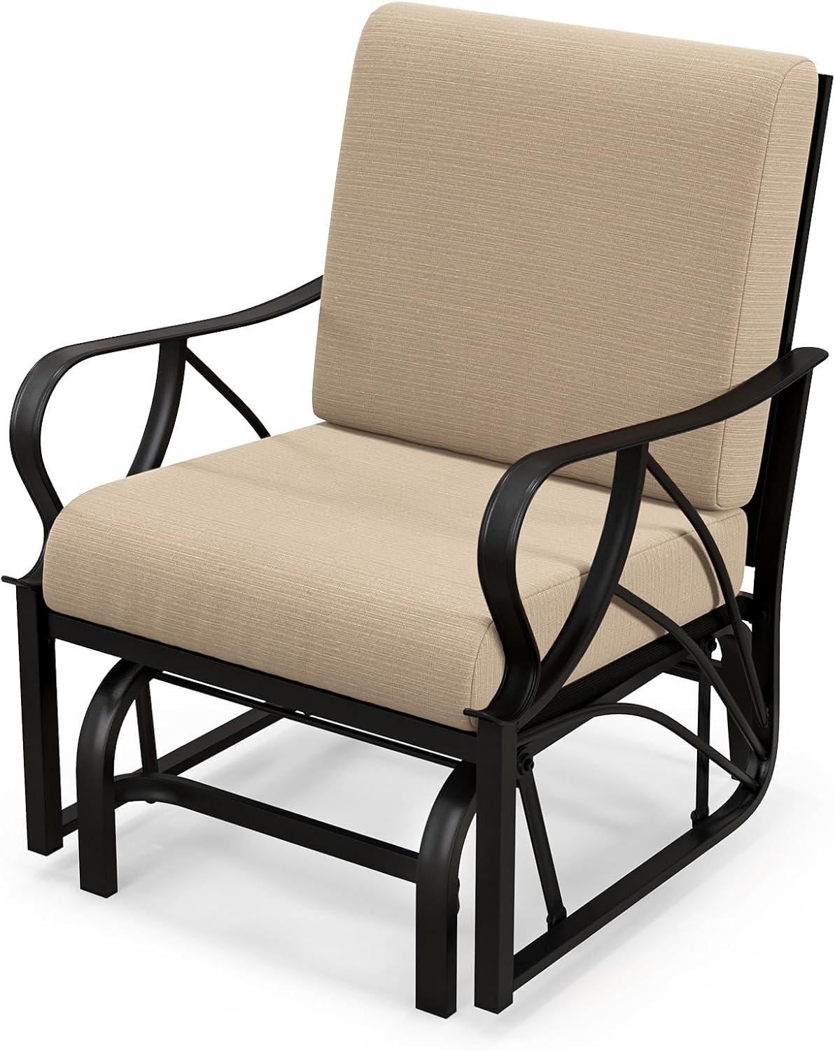 Tangkula Patio Glider Chair Outdoor Metal Glider w/ Seat & Back Cushions Backyard Poolside