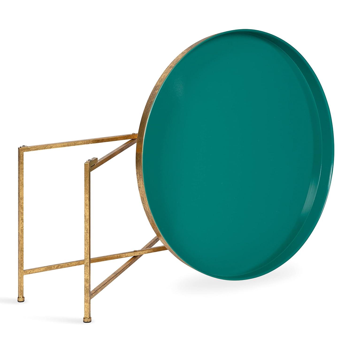 Kate and Laurel Celia Round Metal Coffee Table, 28.25x28.25x19, Teal and Gold