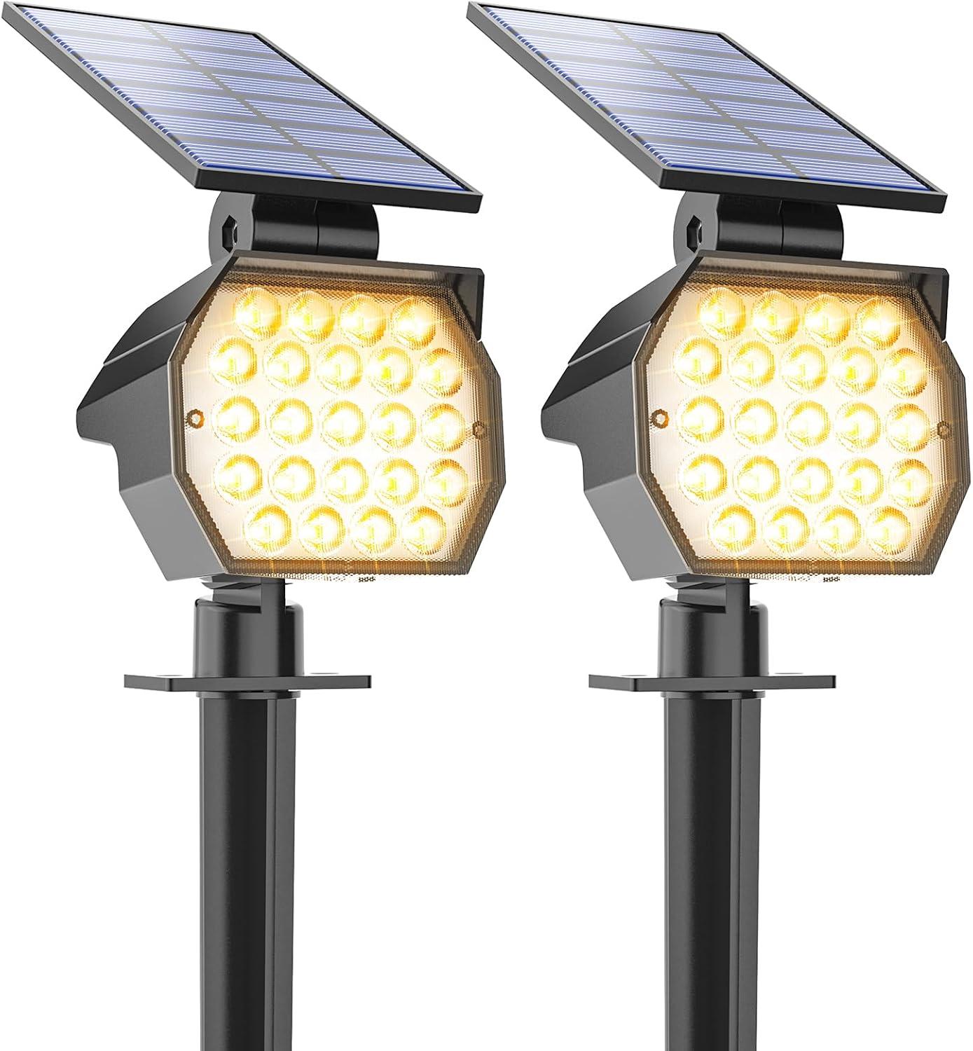 Black Solar Powered Outdoor Spot Lights with Adjustable Panels