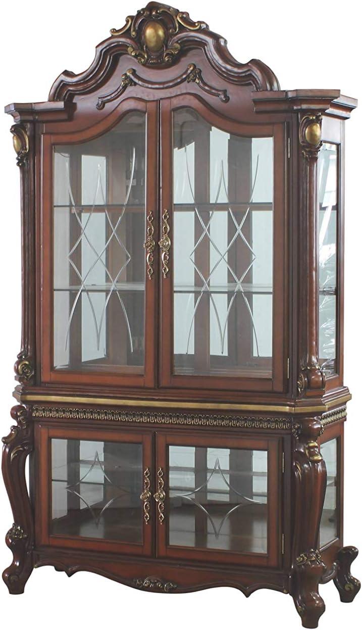 Cherry Oak Lighted Glass Curio Cabinet with Shelves