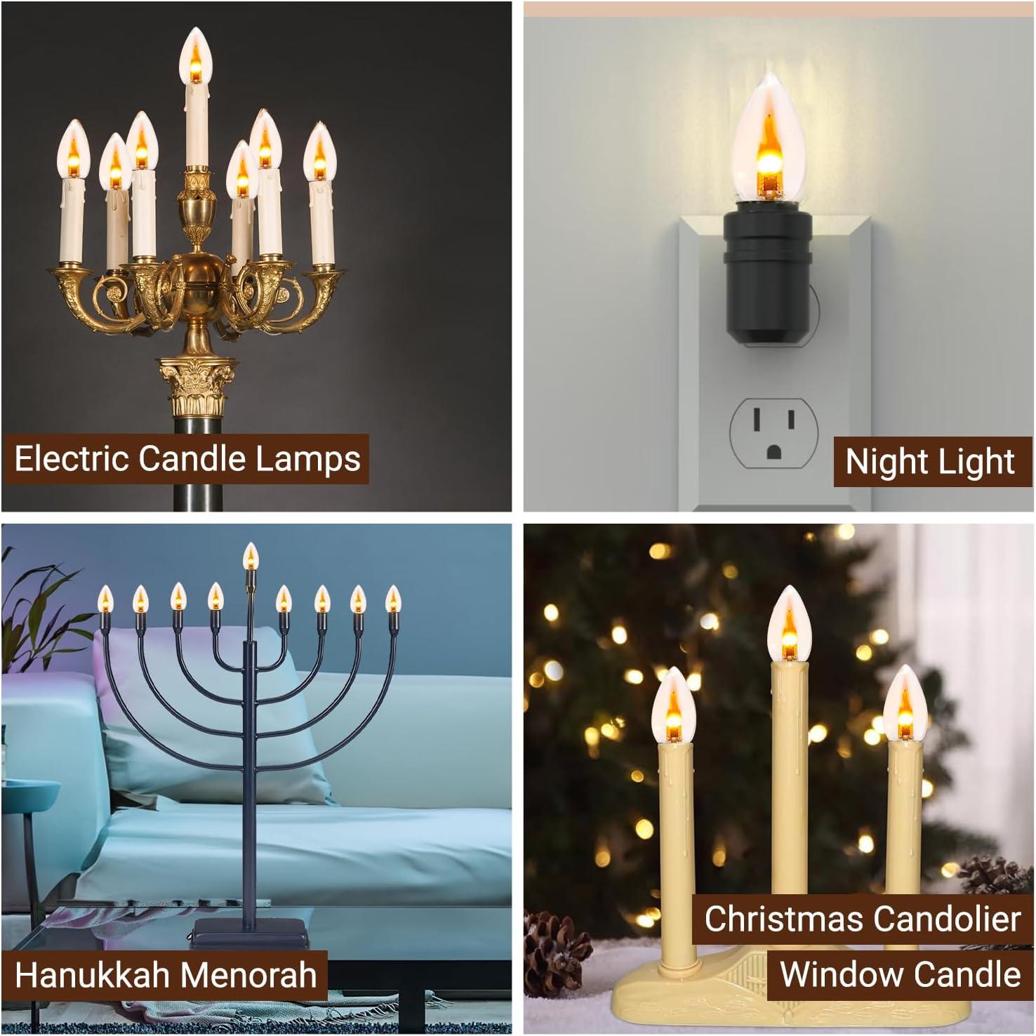 Tupkee LED Flickering Flame Bulb  C7, E12 Base, 0.06 Watt, Flicker Flame LED Bulb with a Warm Glow That Flickers and Dances Up and Down - for Halloween, Christmas Candolier Window Candle - 2/Pkg