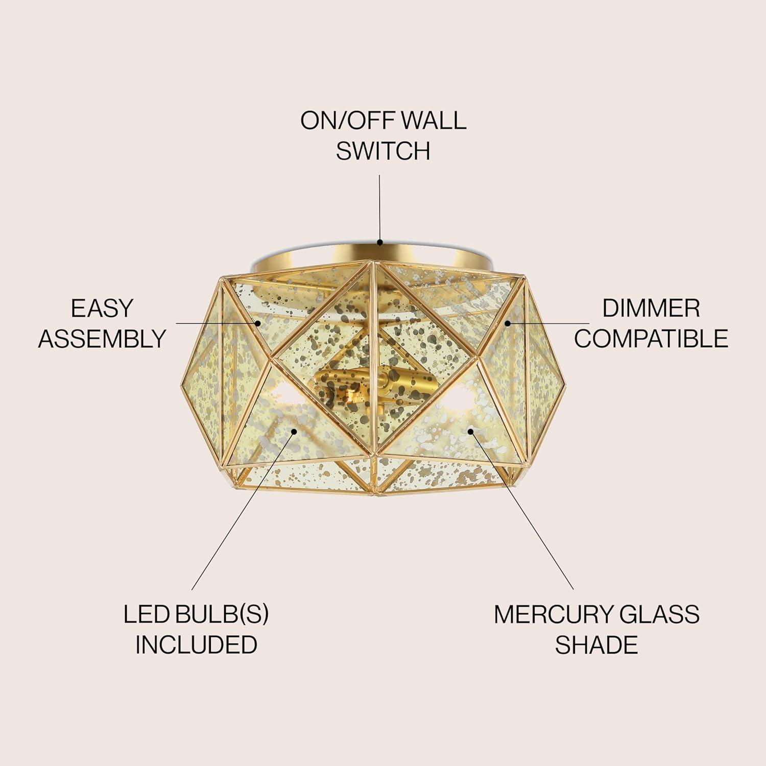 JONATHAN Y JYL9927A Violet 12.5" 2-Light Industrial Vintage Iron/Glass LED Flush Mount Farmhouse Modern 2700K Cozy Warm Light Kitchen Hallway Bathroom Stairwell Entryway Foyer, Brass Gold