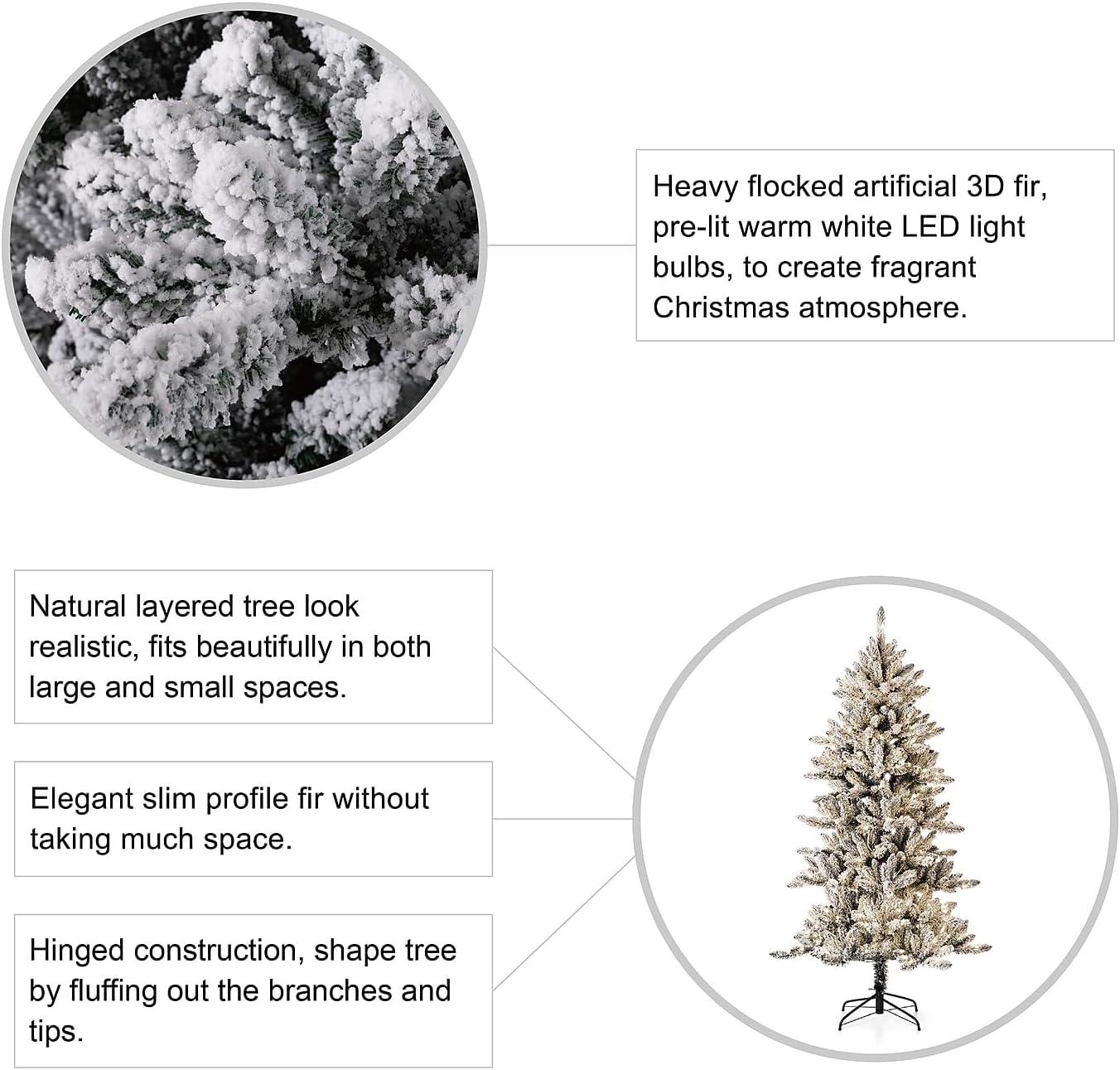 Glitz Design Glitzhome 6ft Pre-Lit Flocked Slim Fir Artificial Christmas Tree with 300 Warm White