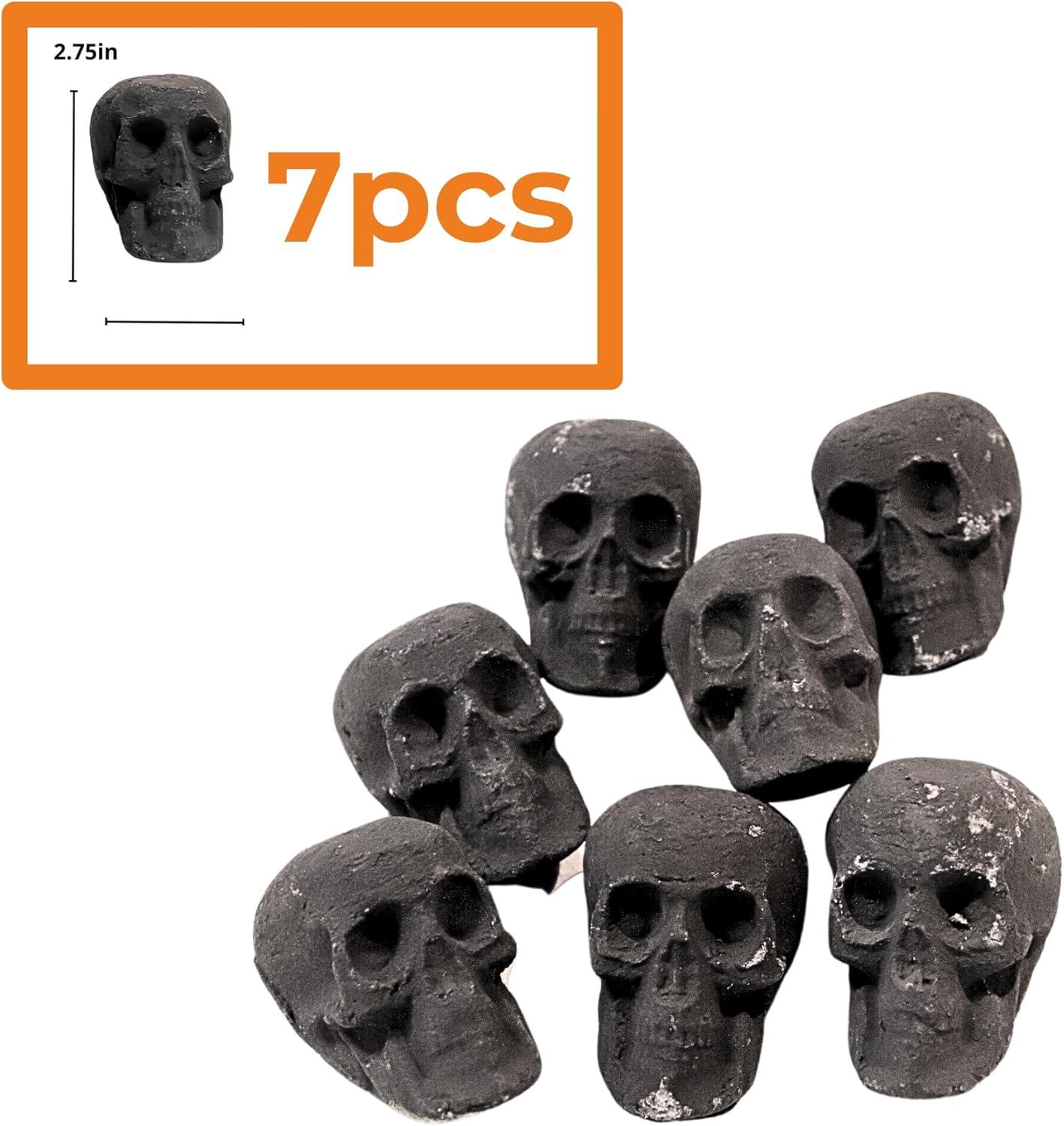 Mini Black Ceramic Skull Fire Pit Logs Set, 7 Pieces