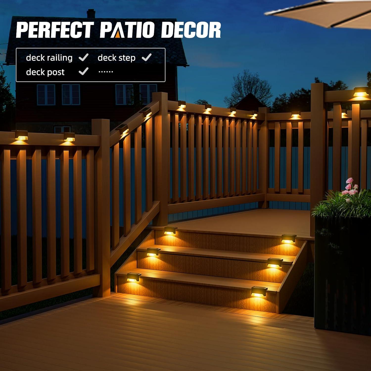 Warm White LED Solar Deck and Fence Lights, 16-Pack