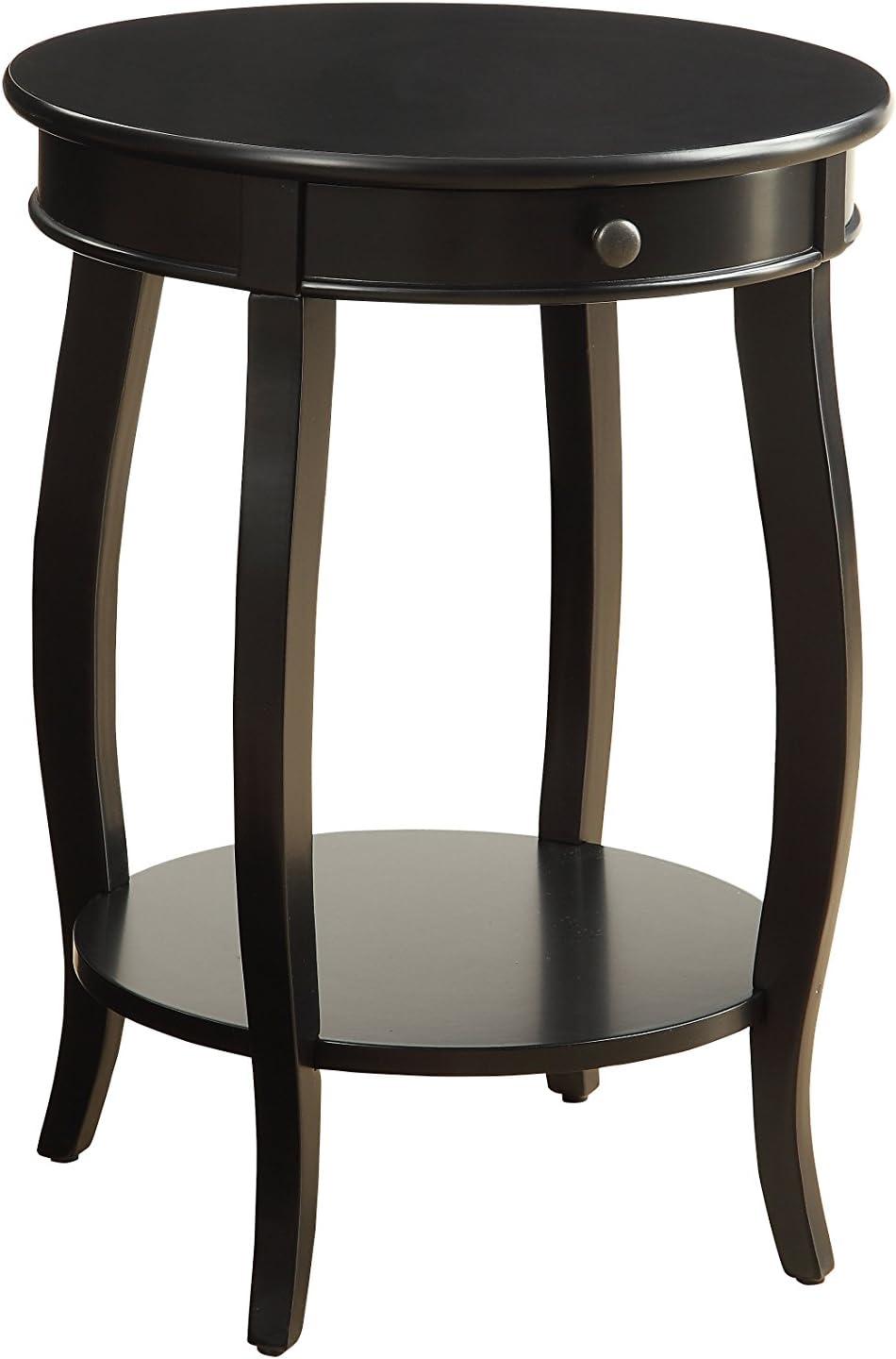 Round Solid Wood Black End Table with Storage - 18"x24"