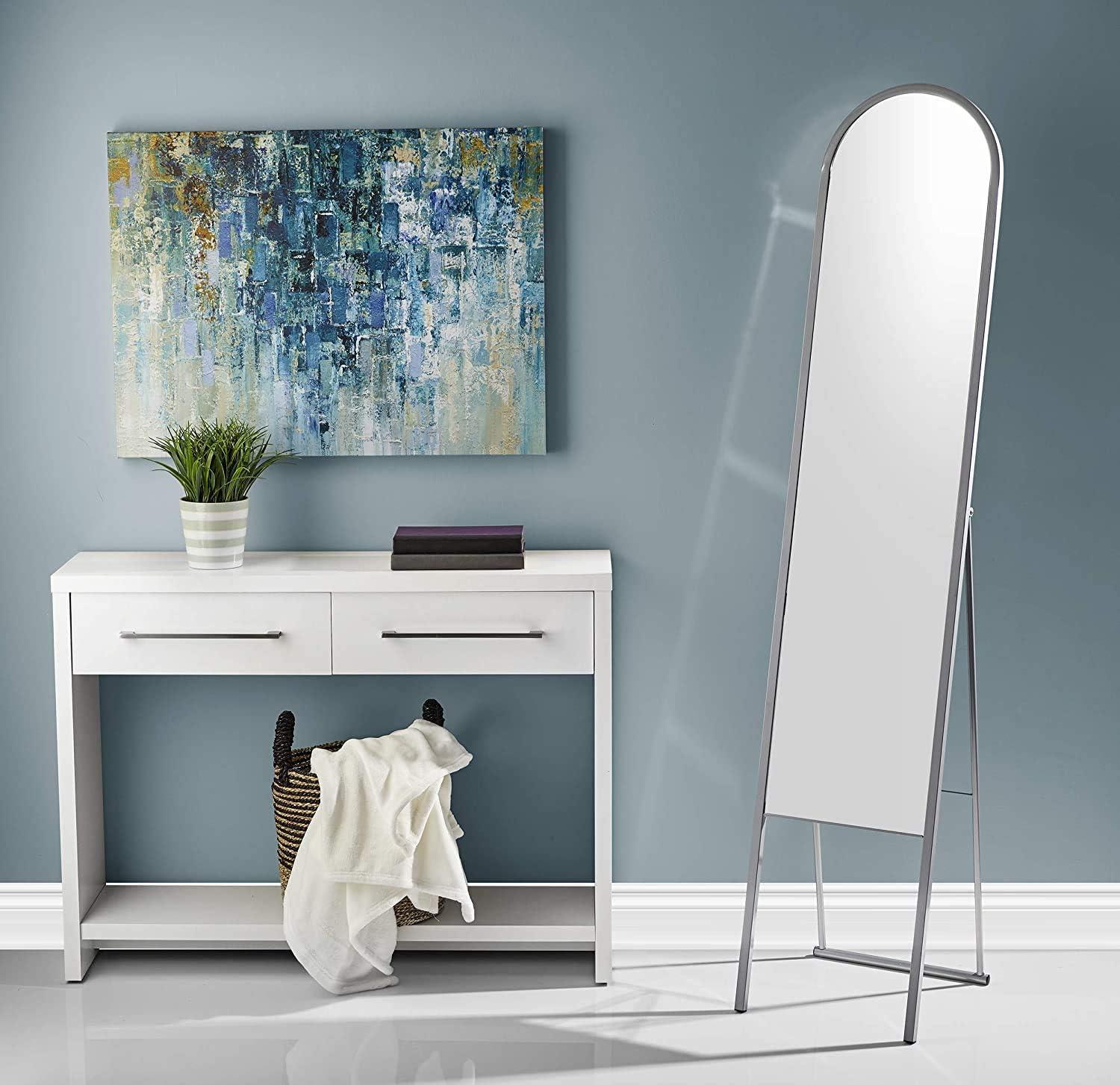 Elegant Silver Full-Length Freestanding Rectangular Mirror