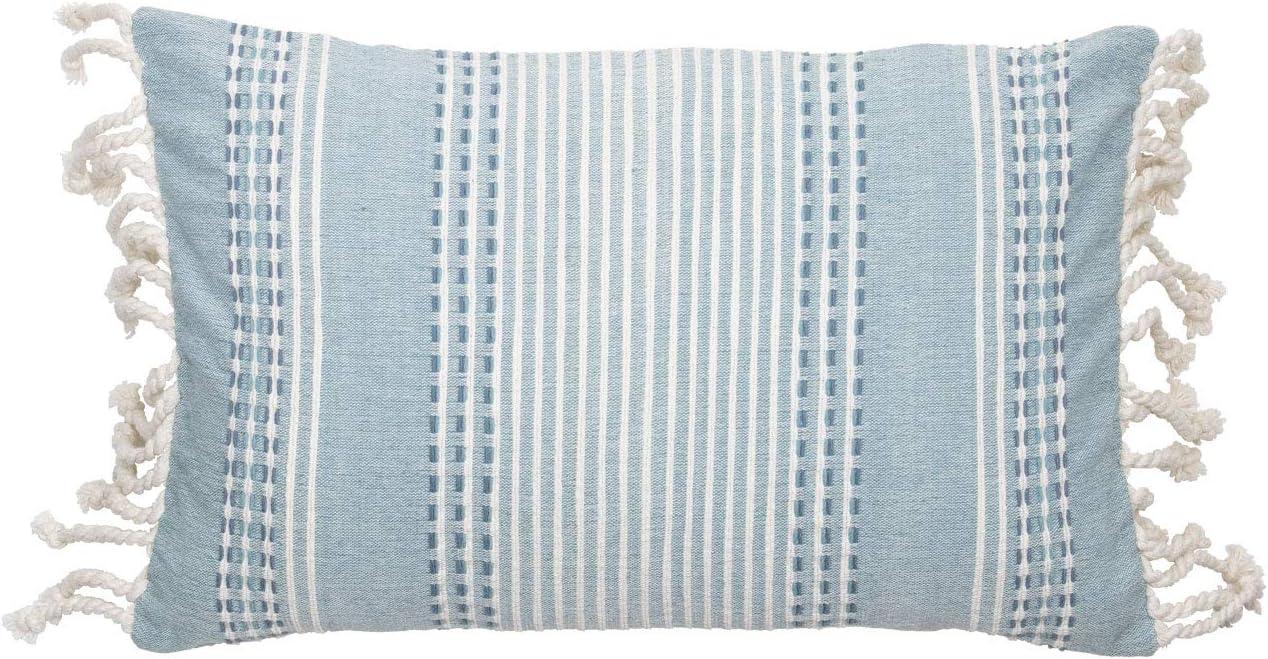 Blue Hand Woven Cotton Throw Pillow with Tassels