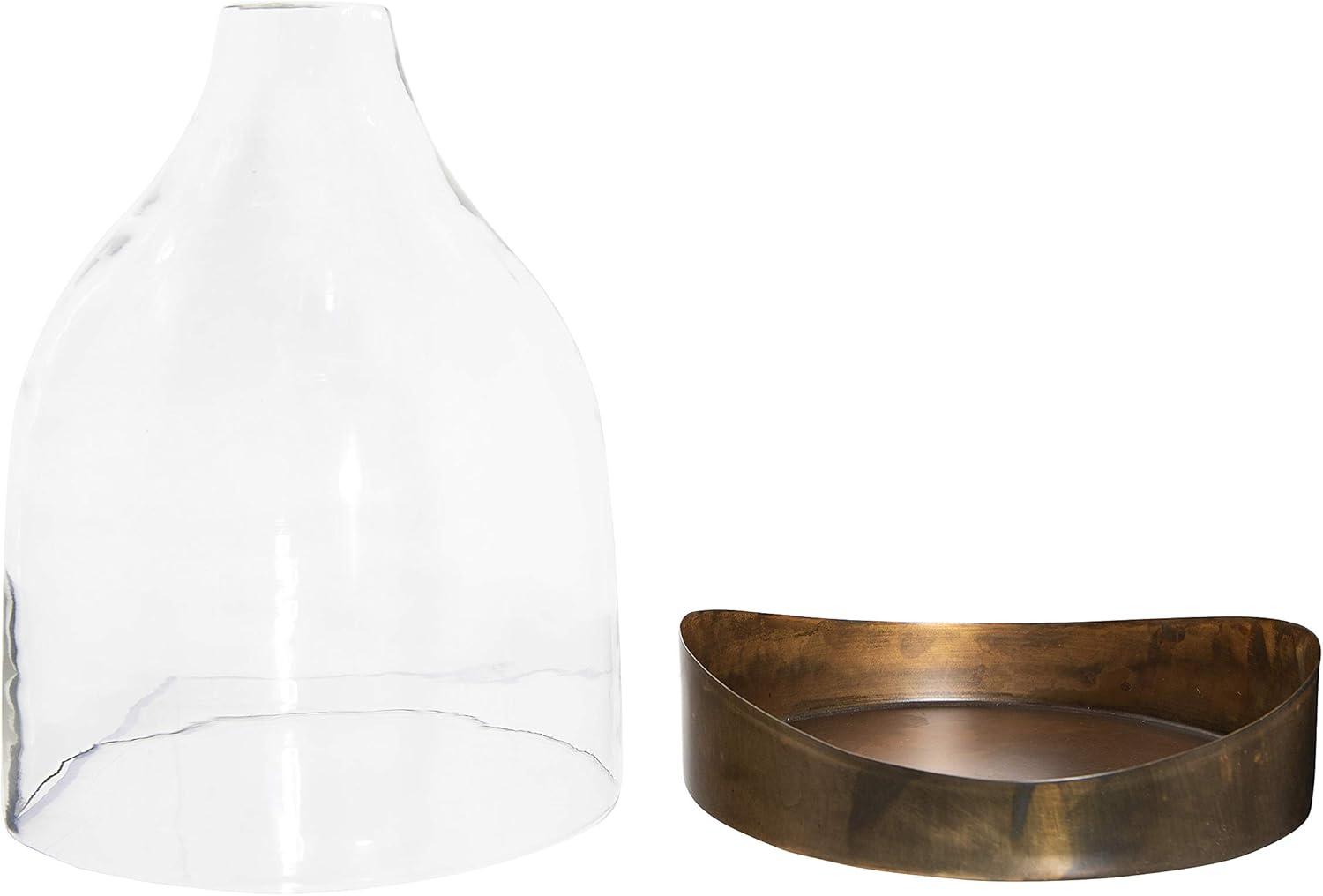 10" x 7" Glass Cloche with Metal Antique Copper Finish Trays Brass - Storied Home: Vintage Display Dome, Elegant Terrarium