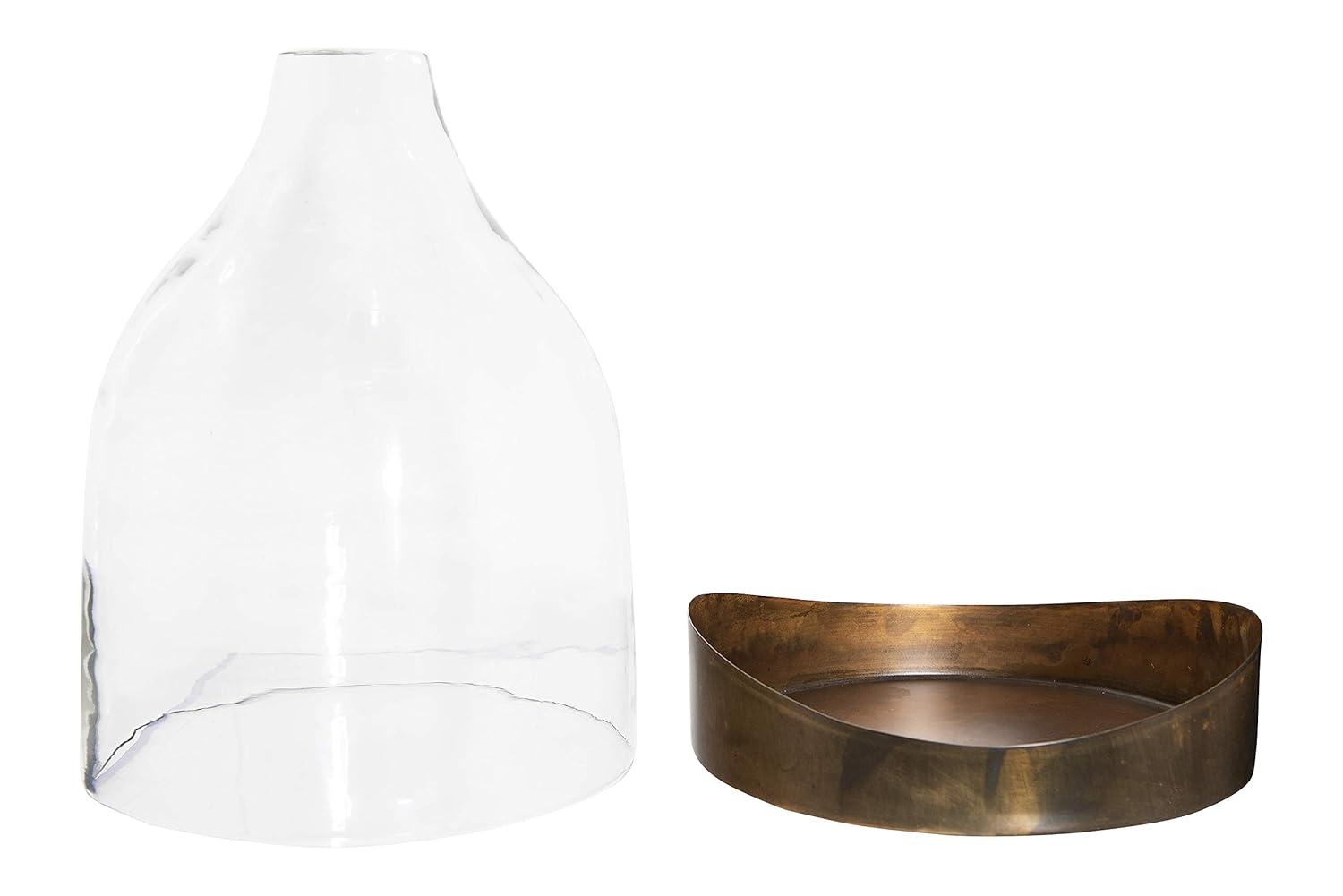 10" x 7" Glass Cloche with Metal Antique Copper Finish Trays Brass - Storied Home: Vintage Display Dome, Elegant Terrarium
