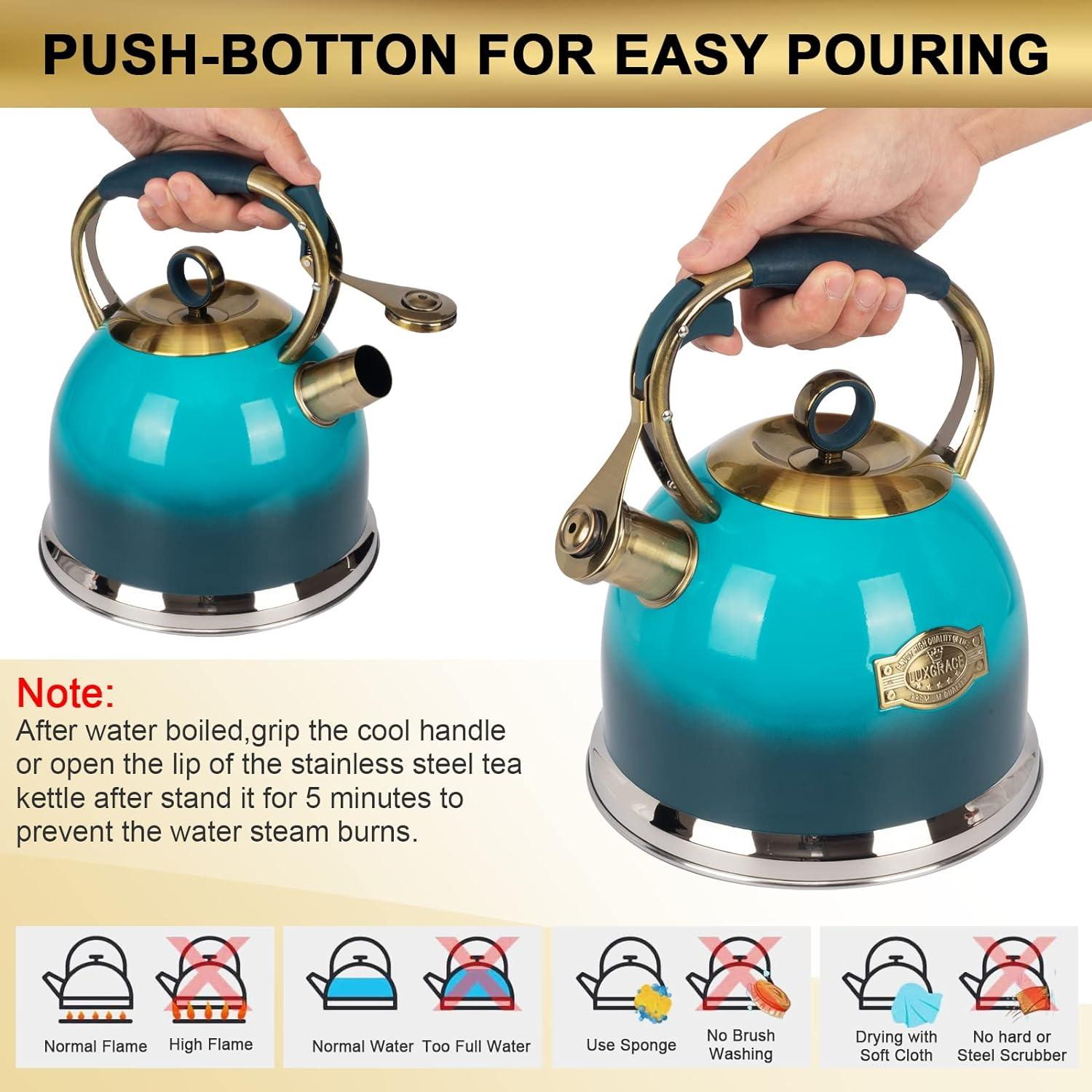 3-Quart Teal Stainless Steel Whistling Tea Kettle