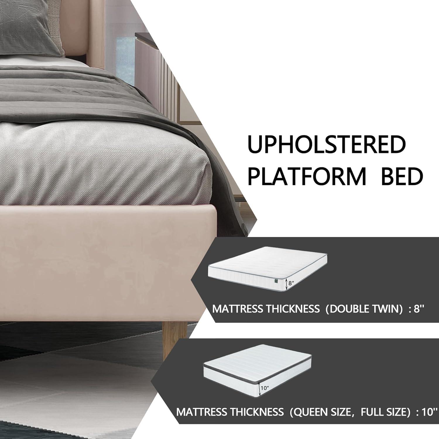 alazyhome Upholstered Platform Twin Size Bed Frame with Headboard Wooden Slats Support No Noise Easy Assembly Black Linen