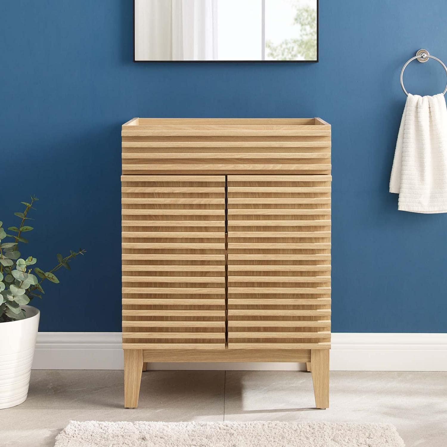 odway Render Modern Style Wood Bathroom Vanity Cabinet in Oak