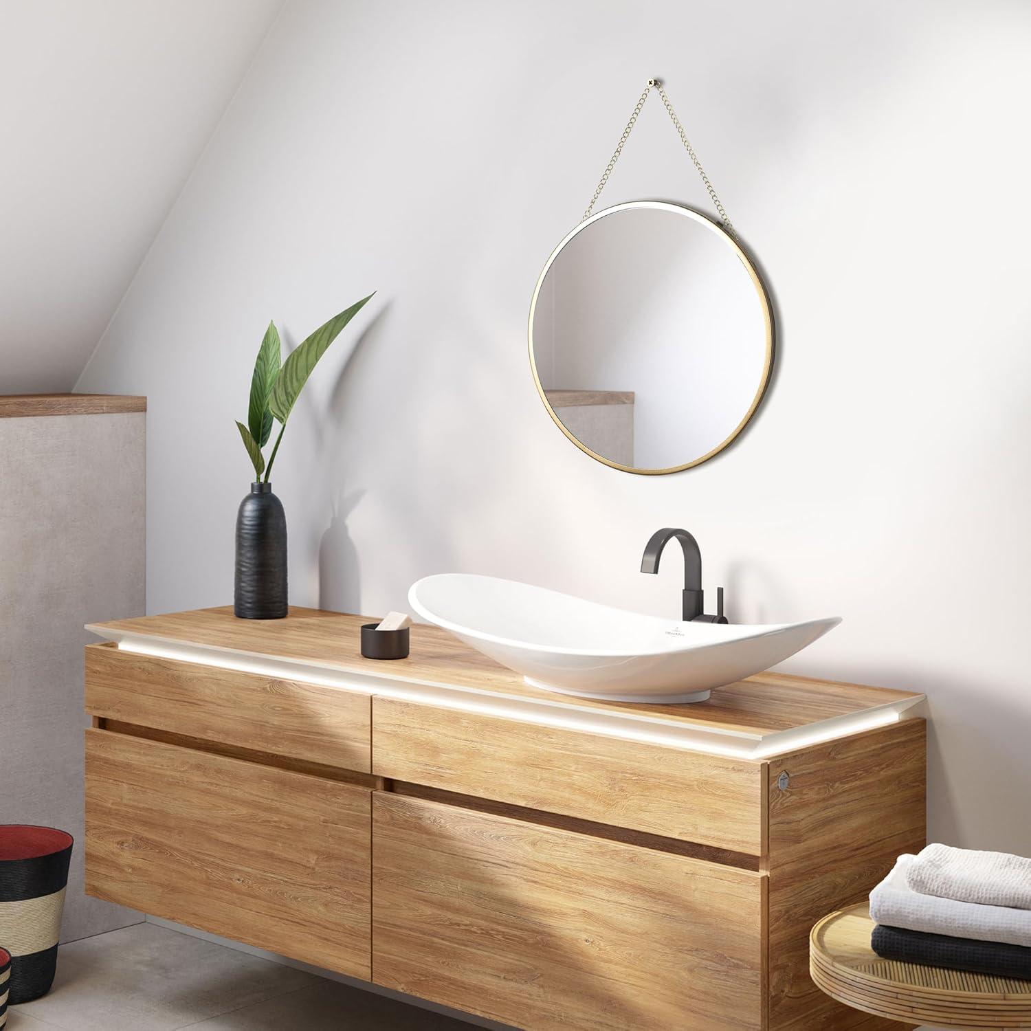 Small Hanging Circle Mirror, Gold Wall Mirror with Hanging Chain, Round Mirrors for Wall Decor Entryway, Bathroom, Bedroom, Vanity, Living Room, 10"