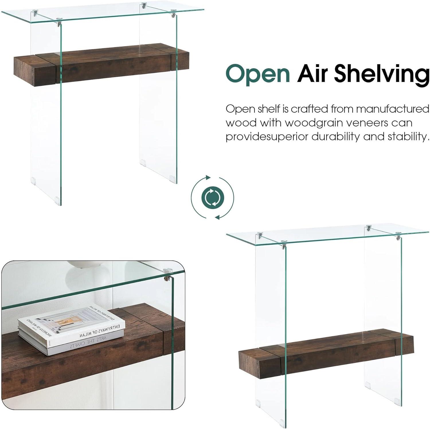 Ivinta Narrow Glass Console Table with Storage Modern Sofa Table Entryway Table Glass Writing Desk Small Computer Desk TV Table Buffet Table Modern Accent Table for Small Space Living Room Hallway