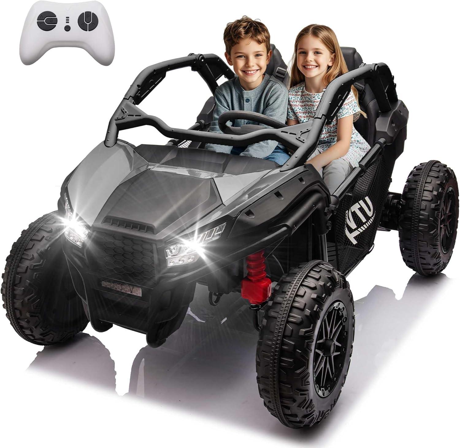 24V 2 Seater Ride on Toys UTV w/Remote Control, 400W Power Engines, Off-Road Kids Electric Vehicles w/20" Spacious Seat, 3 Speeds, Max 6 MPH, Bluetooth, Power Vehicles Wheels for Boys Girls, Black