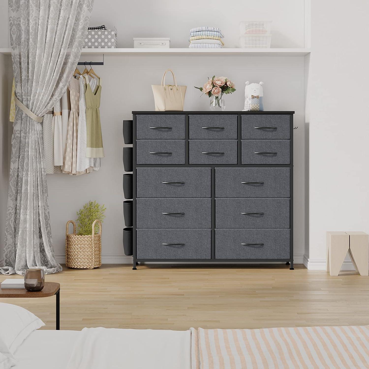 12 Drawers Versatile Drawer Dresser Organizer with Side Pockets - Clutter-Free Living Solution for Any Room