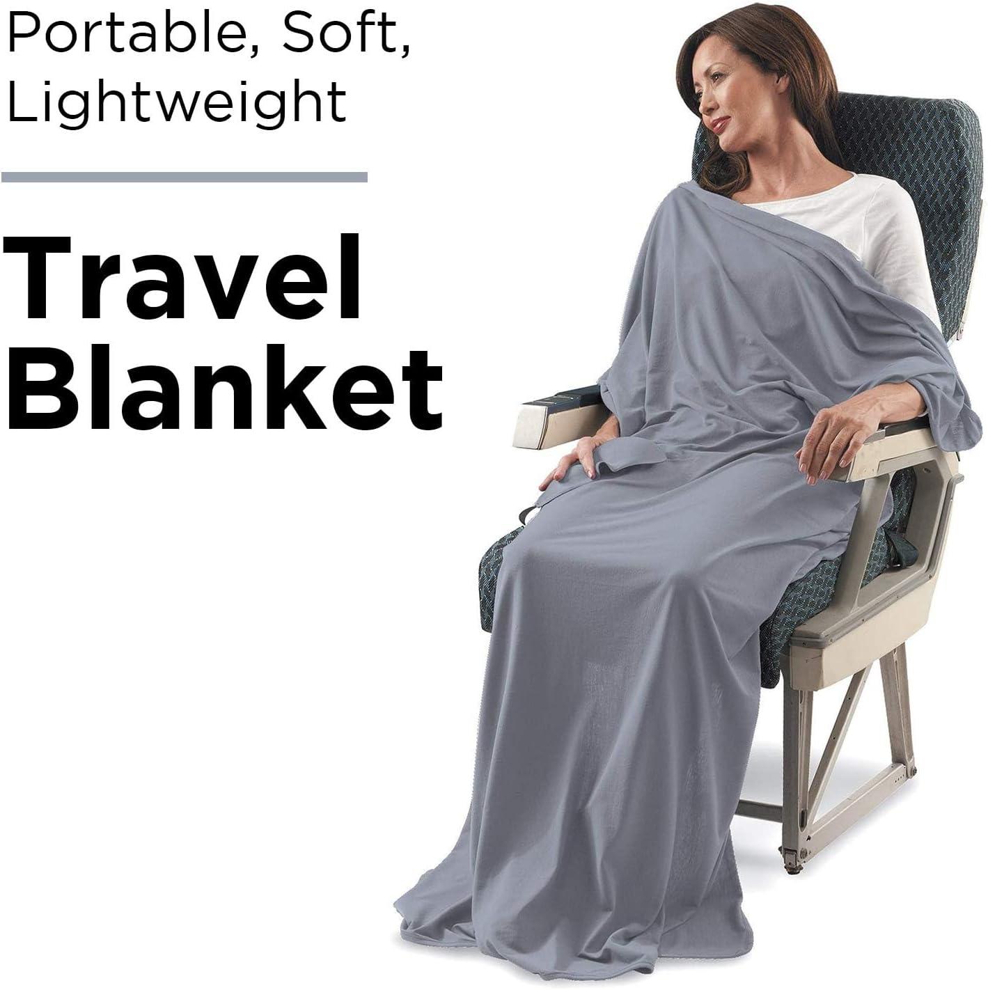 Gray Lightweight Knitted Travel Blanket with Carrying Case