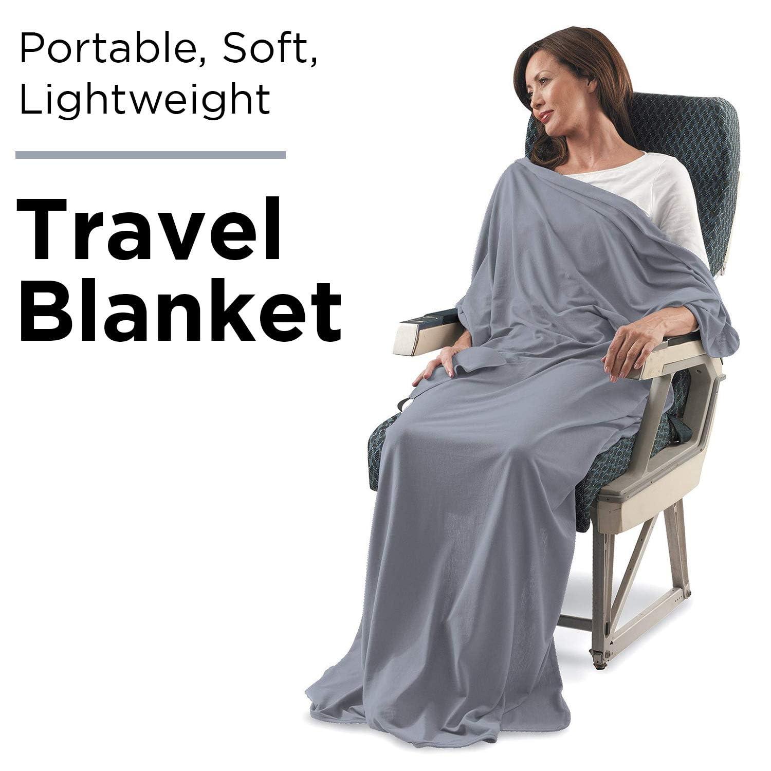 SAGEFINDS Airplane Travel Blanket | Compact Throw Blanket for Camping and Hiking | Converts into a Pillow | Travel Gift | Soft Jersey Knit | Fits in Backpack | Attaches to Luggage | Travel Essential