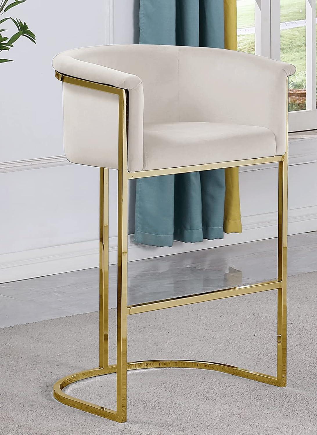 Cream Velvet Barstool with Gold Metal Base