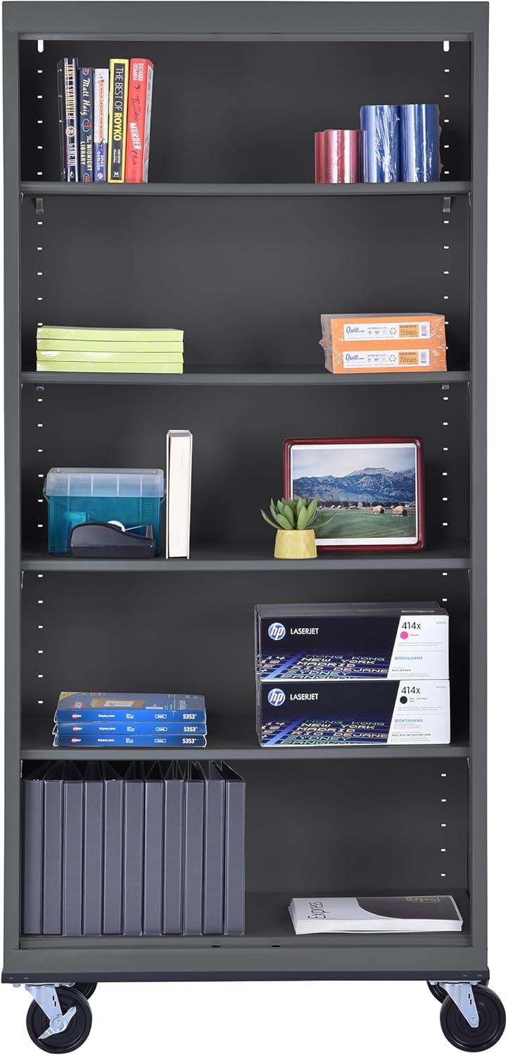 Sandusky Lee 36" W x 18" D x 78" H Steel Mobile Bookcase with 4 Adjustable Shelves by Sandusky