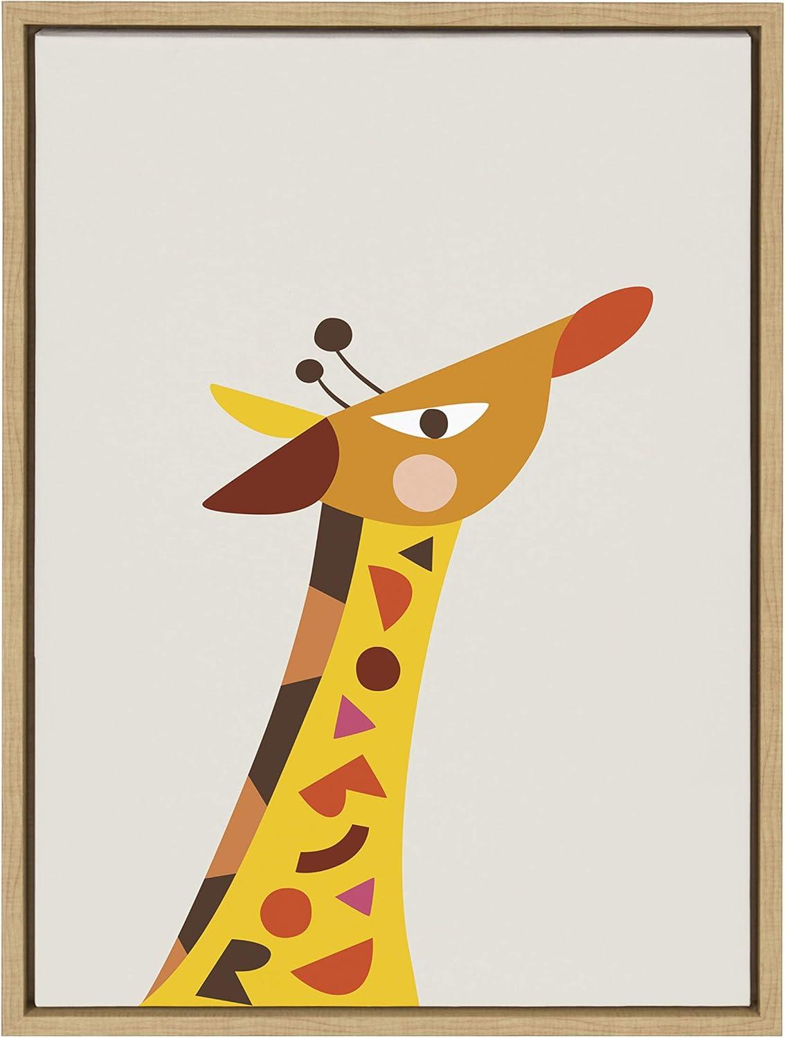 18" x 24" Sylvie Mid Century Modern Baby Giraffe Framed Canvas by Rachel Lee - Kate and Laurel: Nursery Wall Art