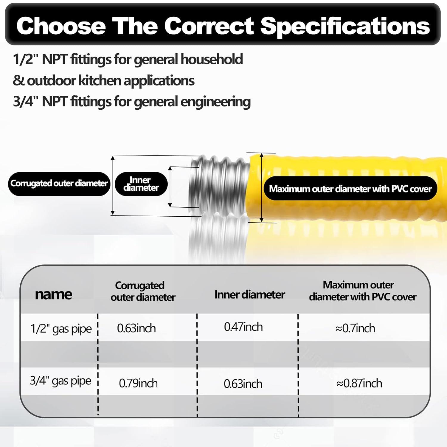 CSST 3/4" Gas Line 70ft Corrugated Stainless Steel Tubing Flexible Gas Line 3/4 Inch Natural Gas Hose Pipe Kit With 2 Male Adapter Fittings