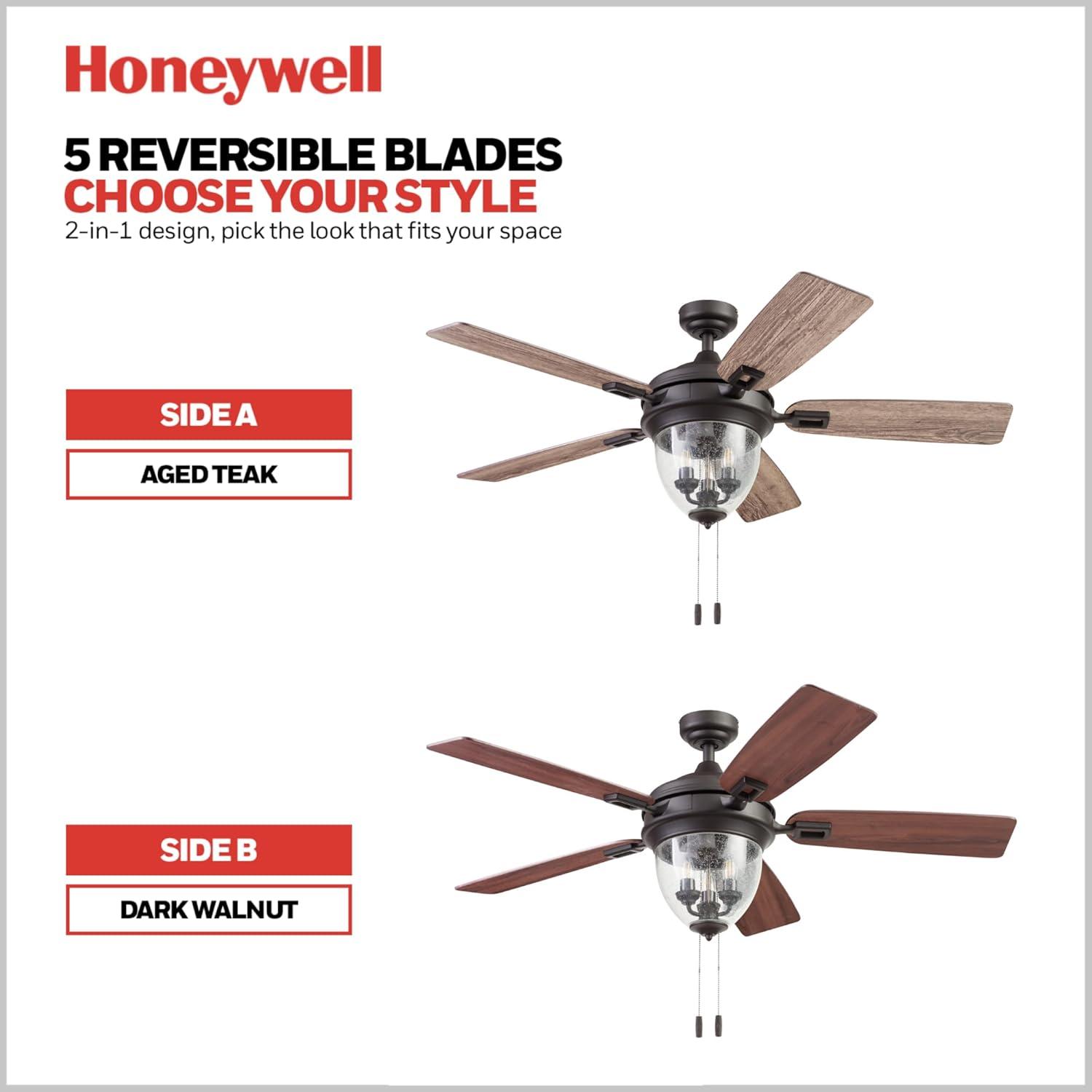 Honeywell 52" Glencrest 5 - Blade Standard Ceiling Fan with Pull Chain and Light Kit Included