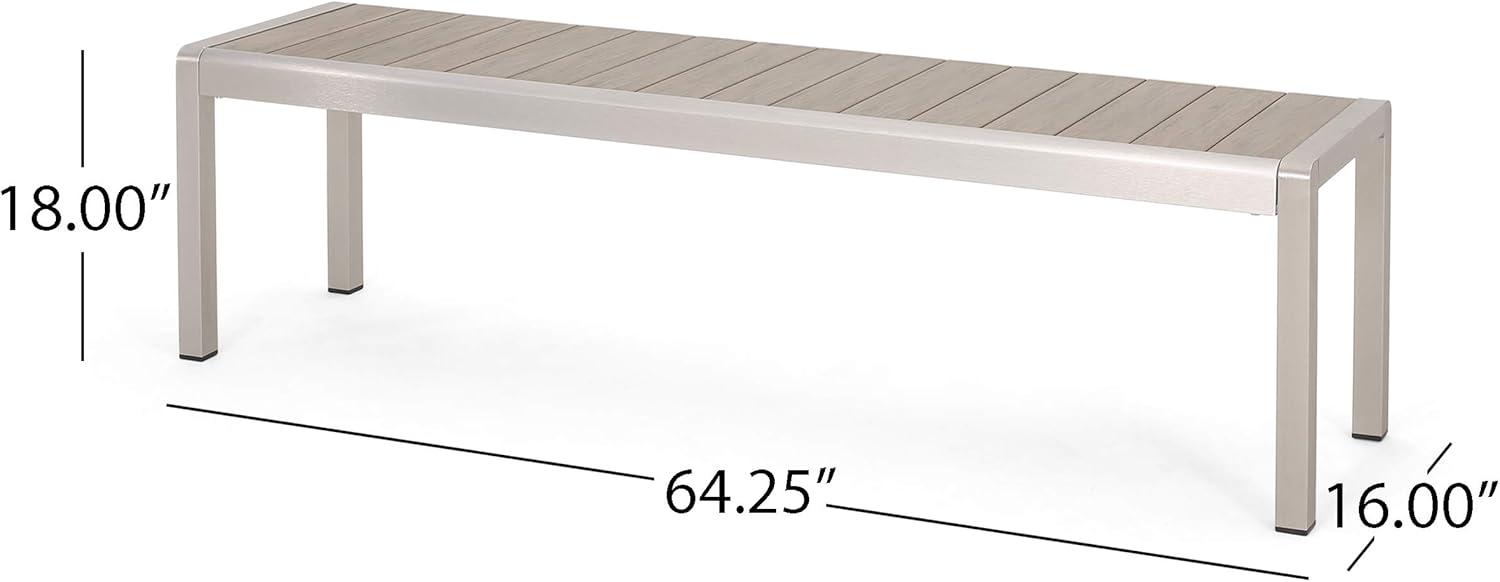 GDF Studio Crested Bay Outdoor Aluminum and Faux Wood Bench, Natural and Silver