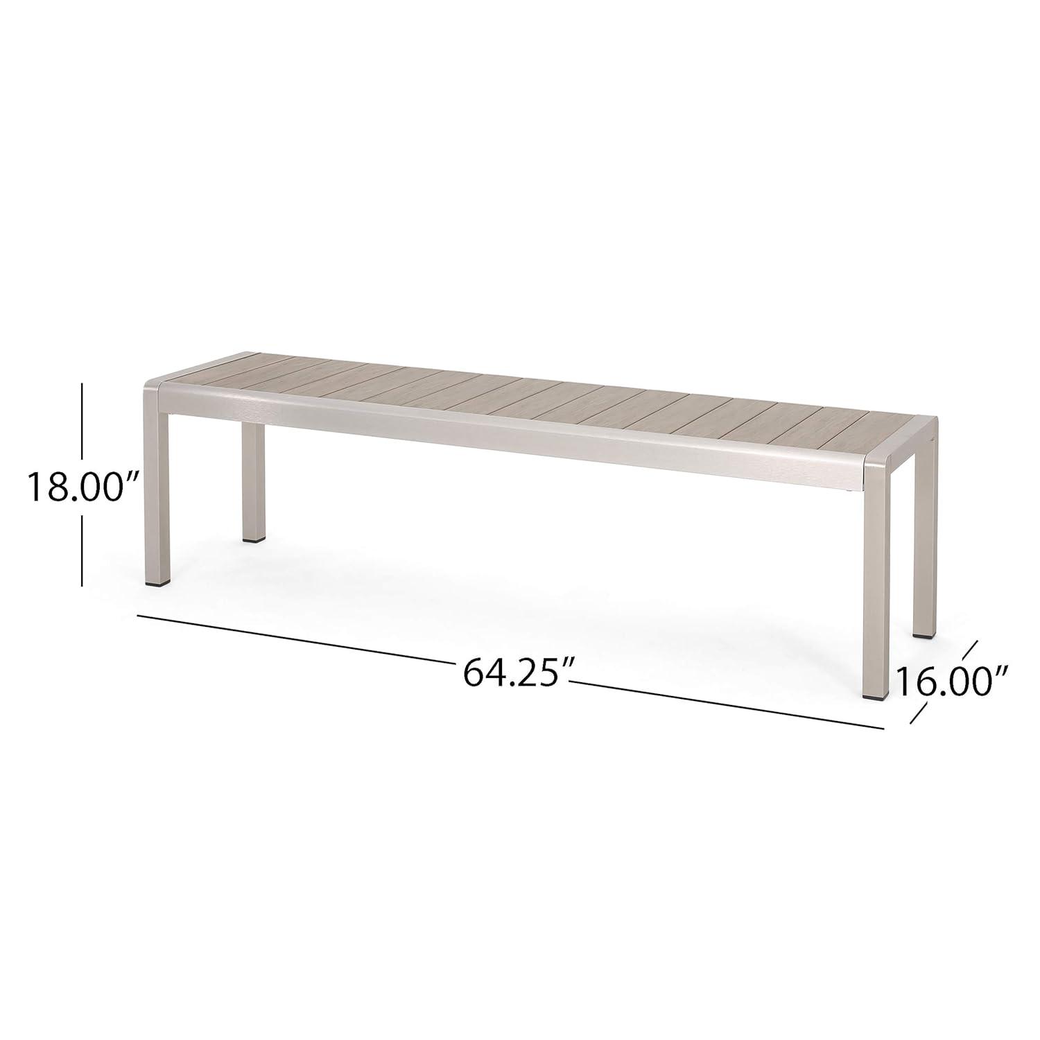 GDF Studio Crested Bay Outdoor Aluminum and Faux Wood Bench, Natural and Silver