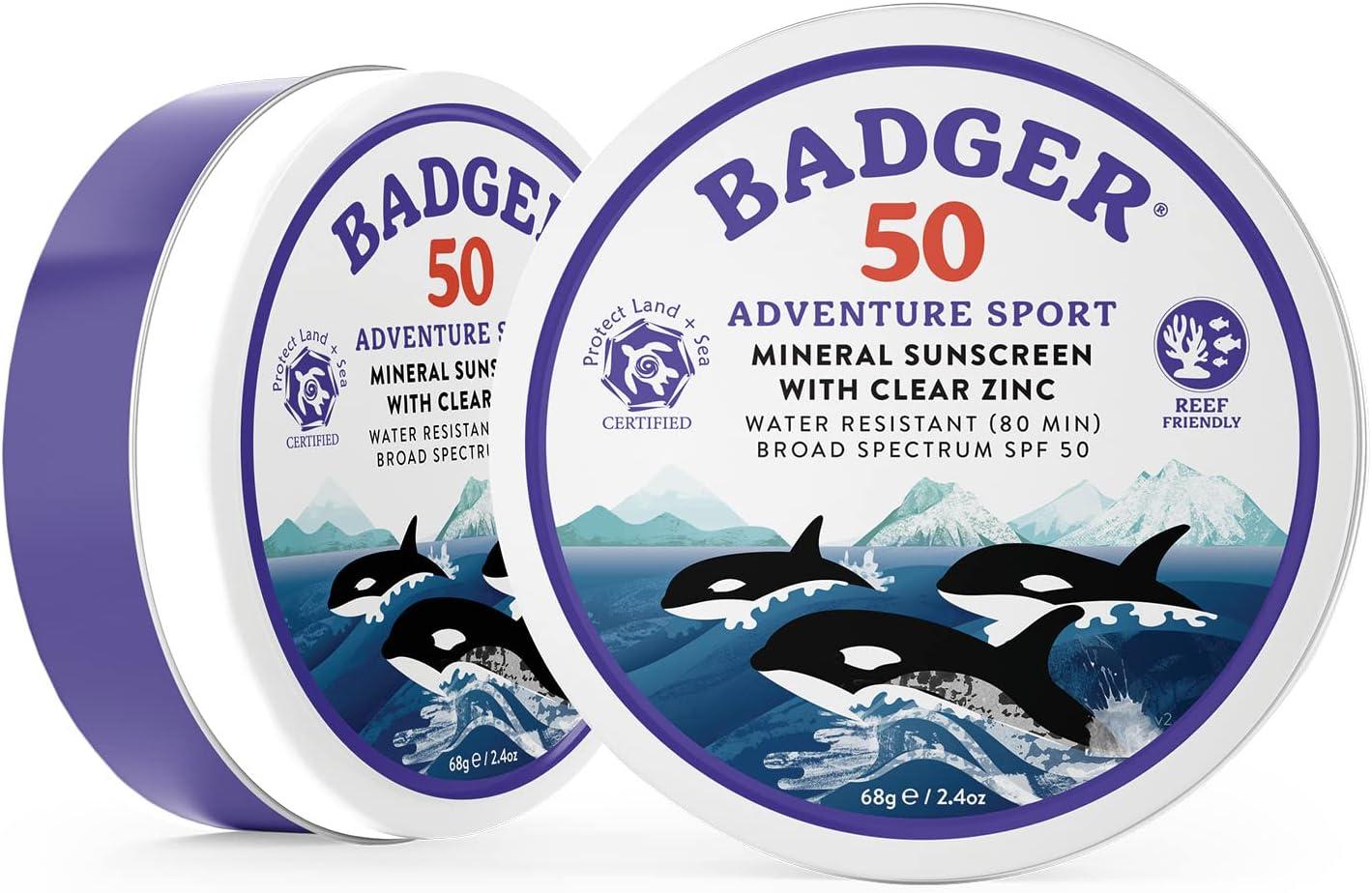 Badger Adventure Sport Sunscreen Cream, SPF 50, 2.4 oz