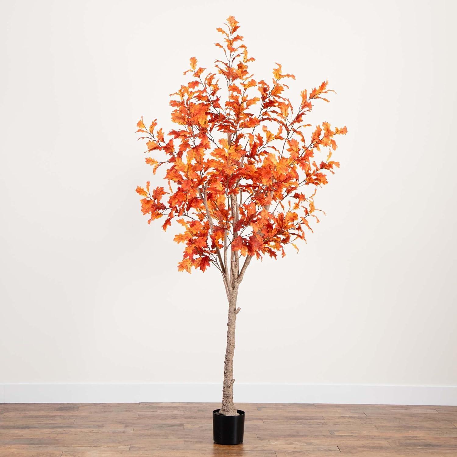 8-Foot Autumn Oak Artificial Tree in Black Pot