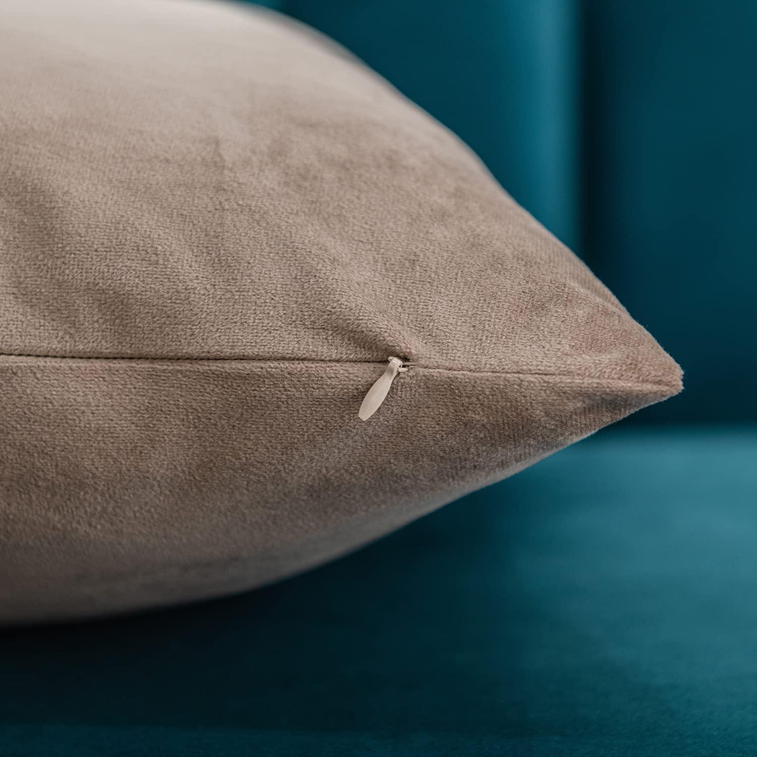 DEZENE Decorative Pillow Covers 18x18 Taupe: 2 Pack Cozy Soft Velvet Square Throw Pillow Cases for Farmhouse Home Decor