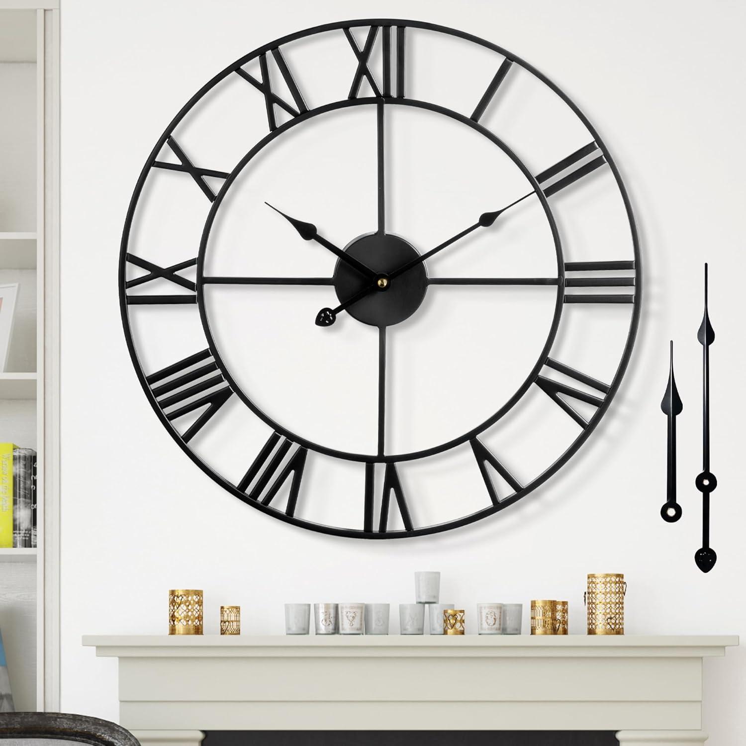 Oversized Black Metal Roman Numeral Wall Clock