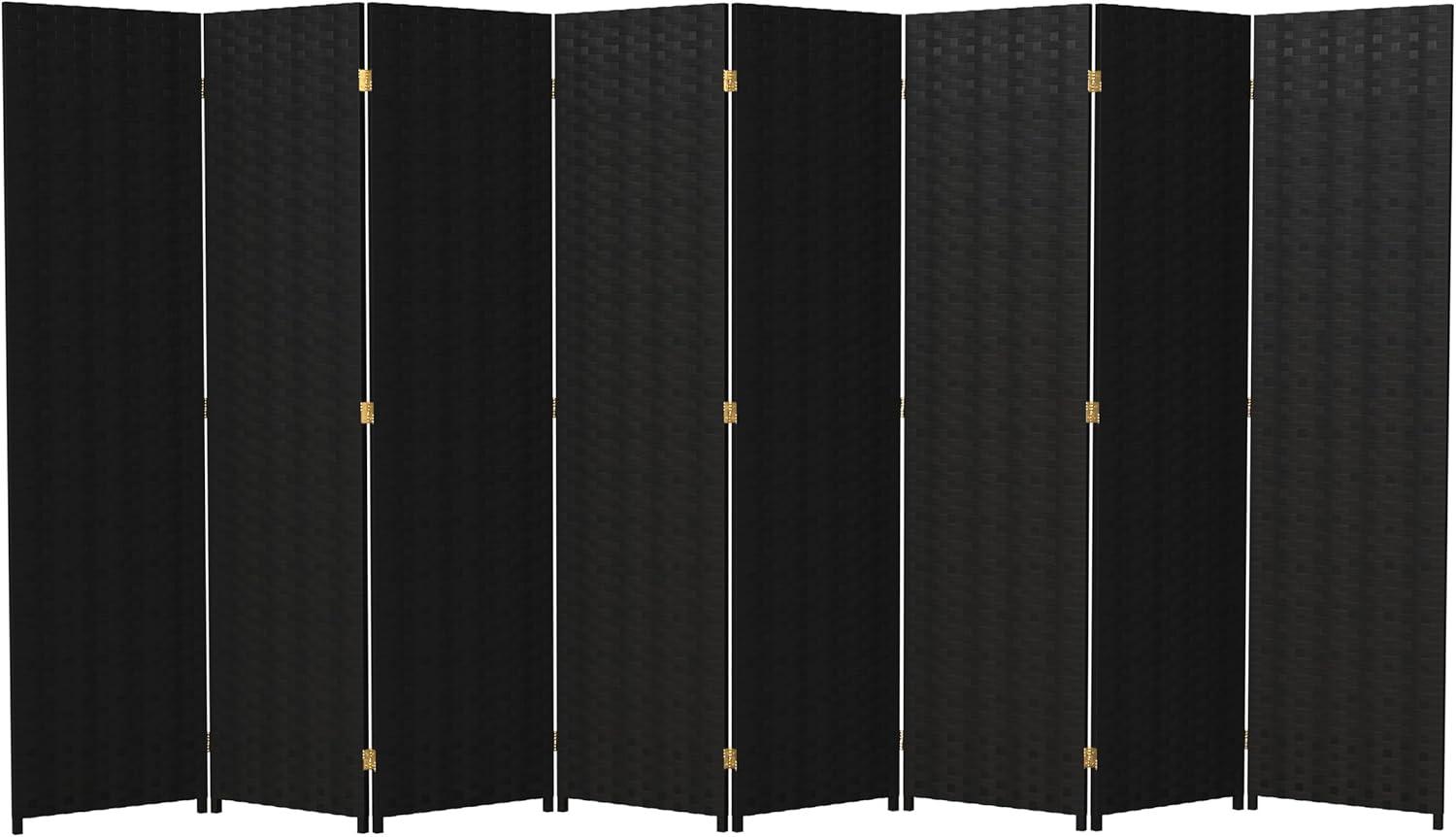 8 Panel Tall Woven Fiber Room Divider Black