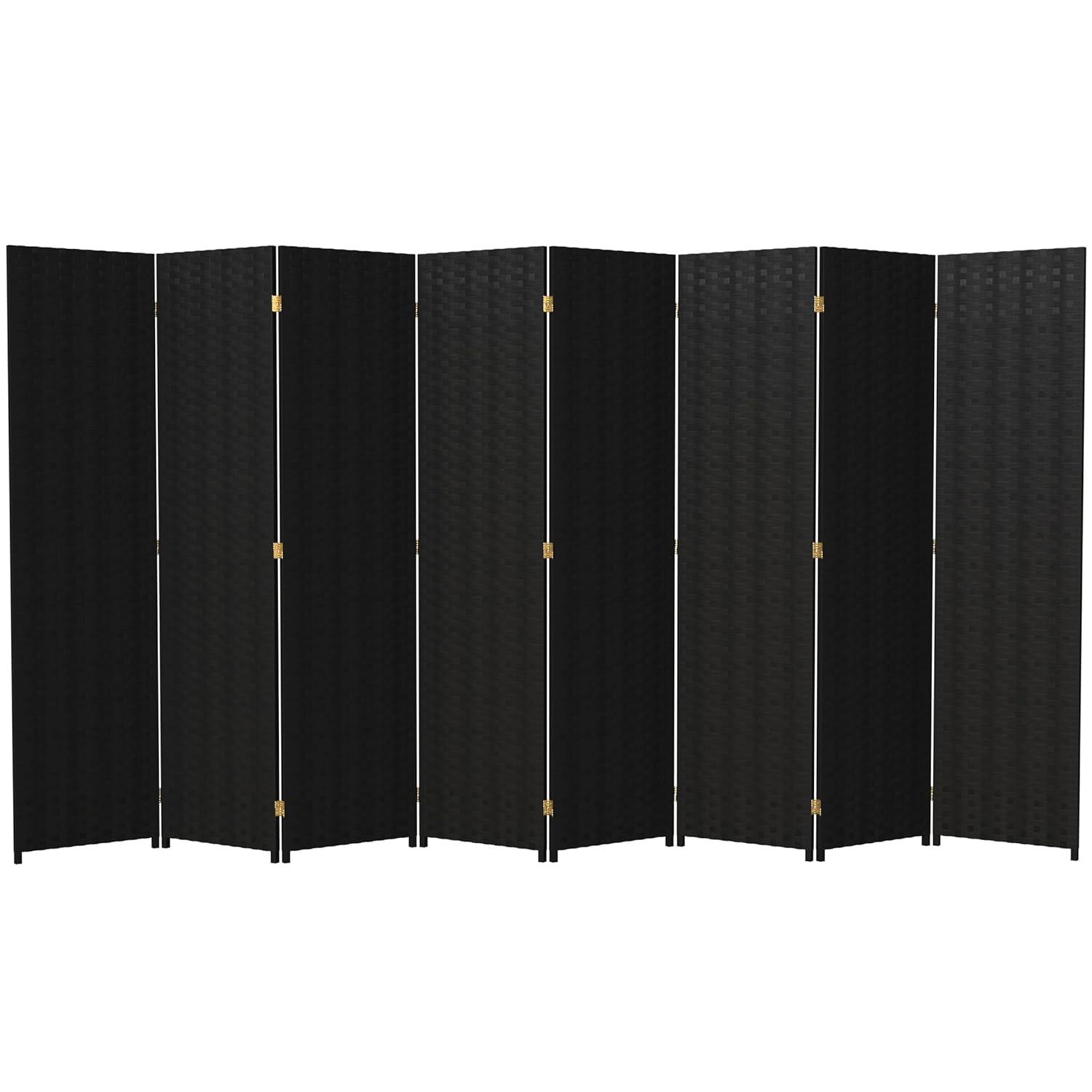 8 Panel Tall Woven Fiber Room Divider Black