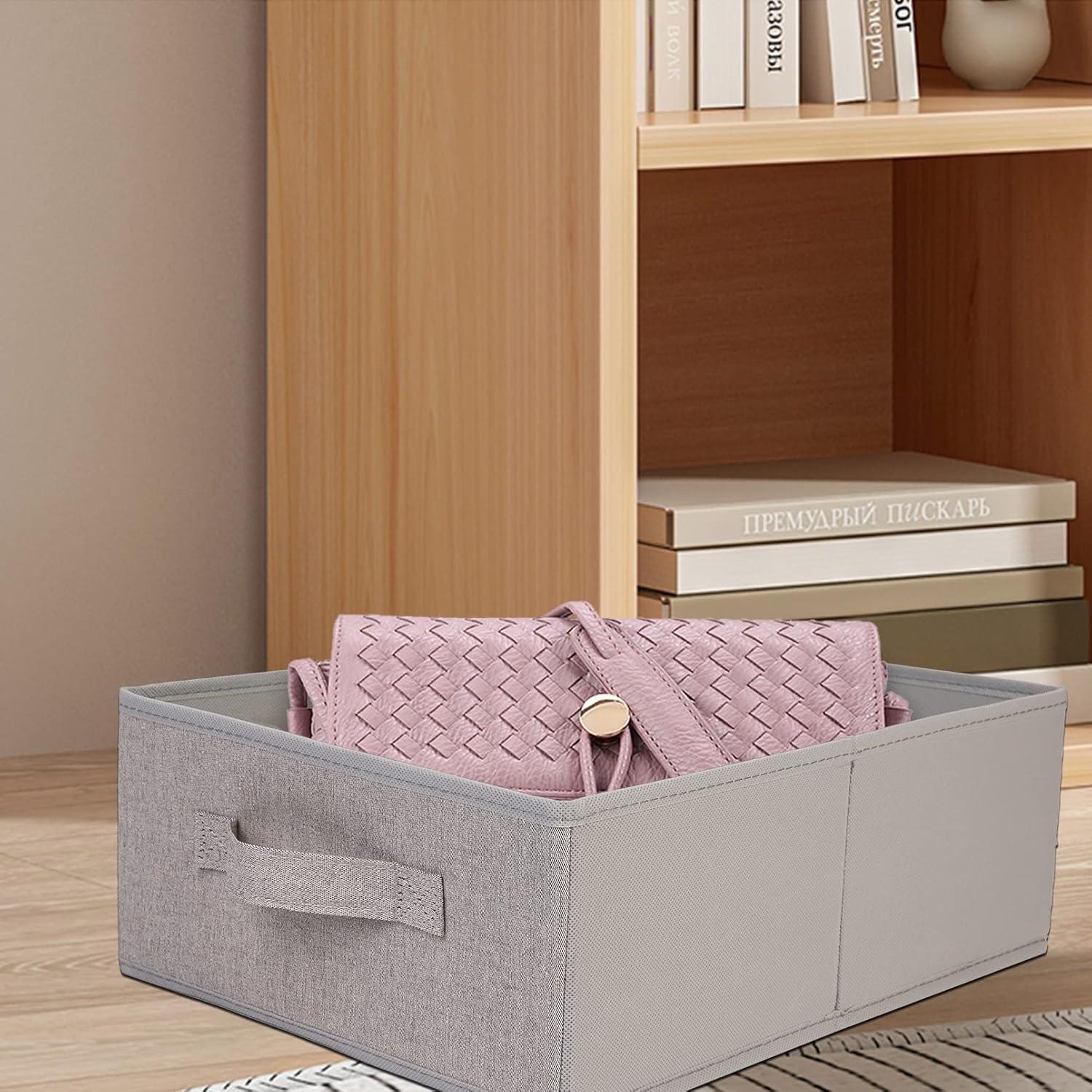 Gray Fabric Foldable Storage Bins with Handles, Set of 4