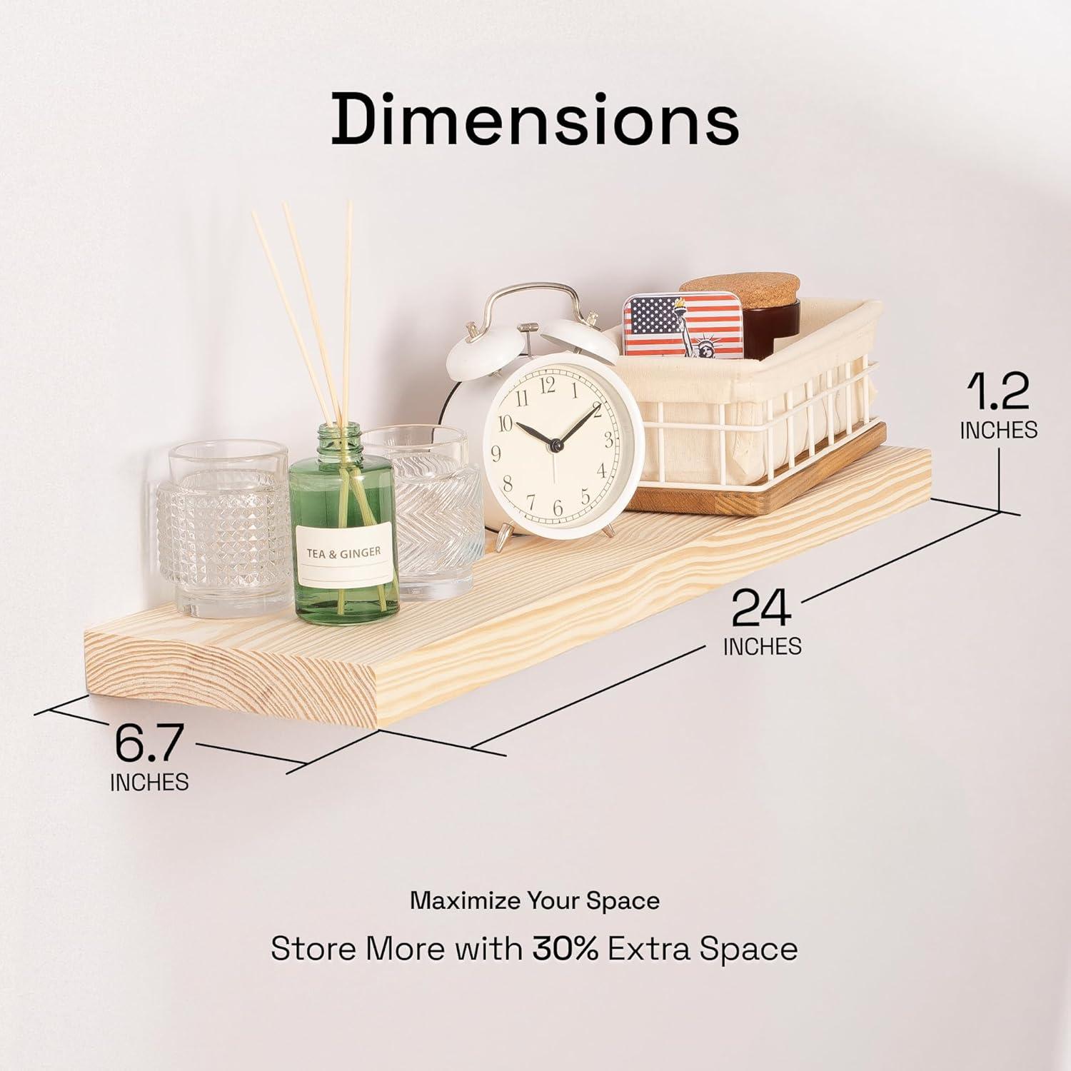 Baobab Workshop Solid Wood Floating Shelves, Wooden Shelves for Wall (Set of 2)