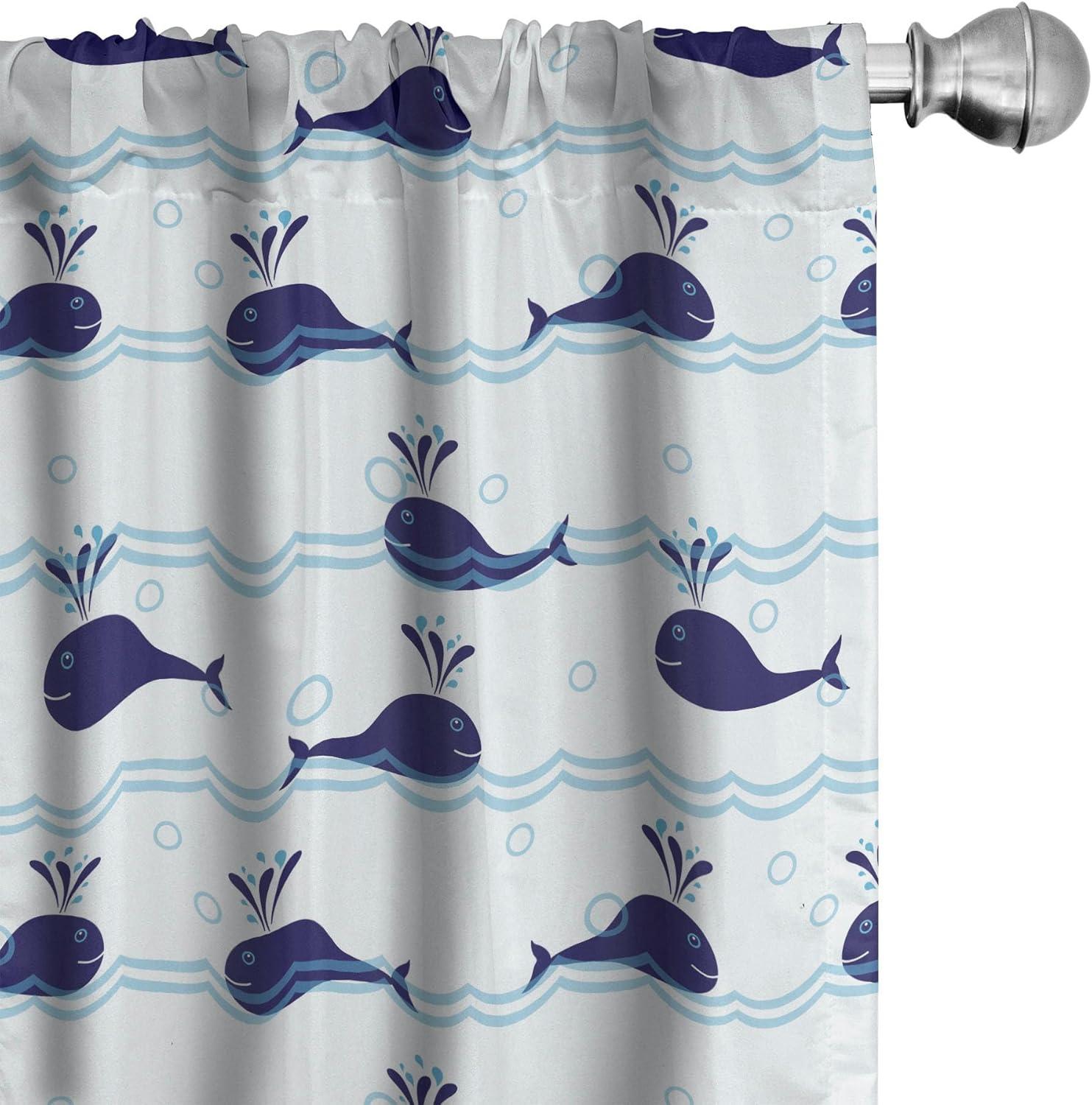 Ambesonne Whale Curtains, Blue Fish on Water, Pair of 28"x63", Pale Blue Navy Blue