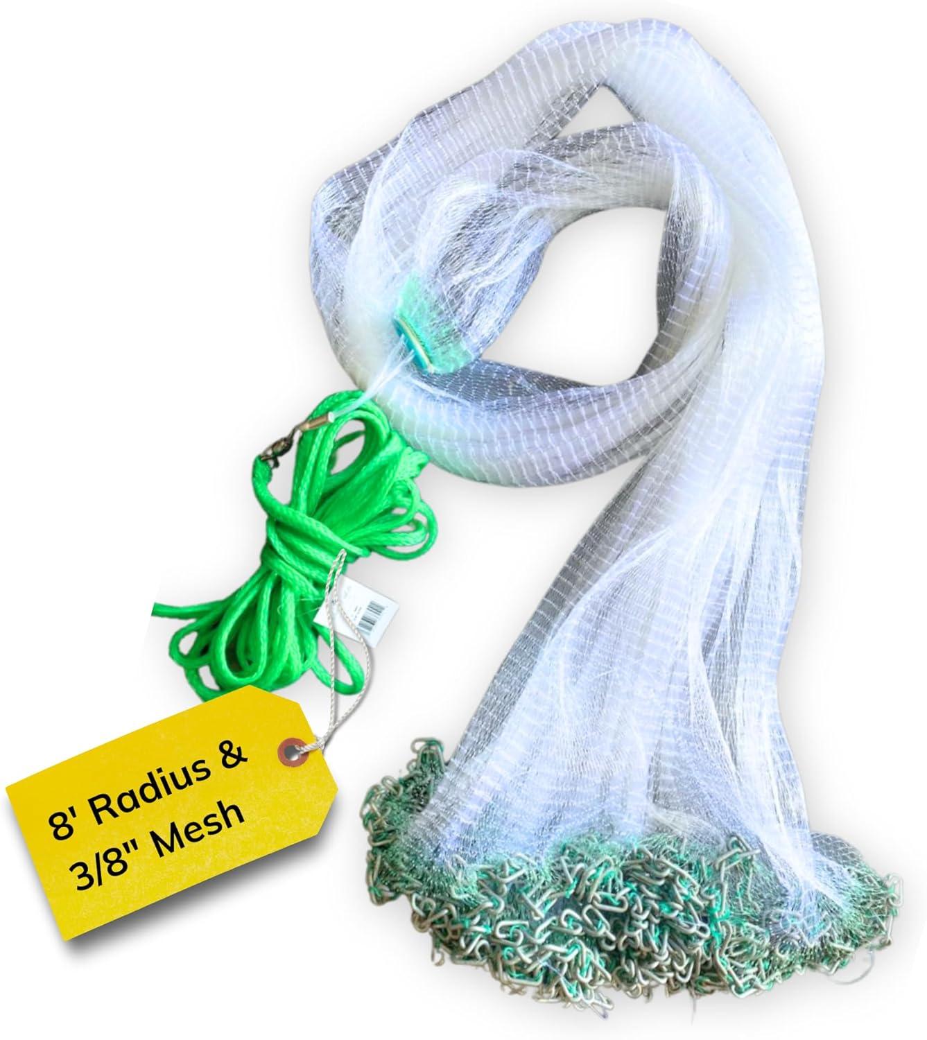 Silver Catch 8' Radius Cast Net Featuring 3/8" Mesh, True Six-Panel Design for Effective Smaller Bait Capture, Durable and Reliable