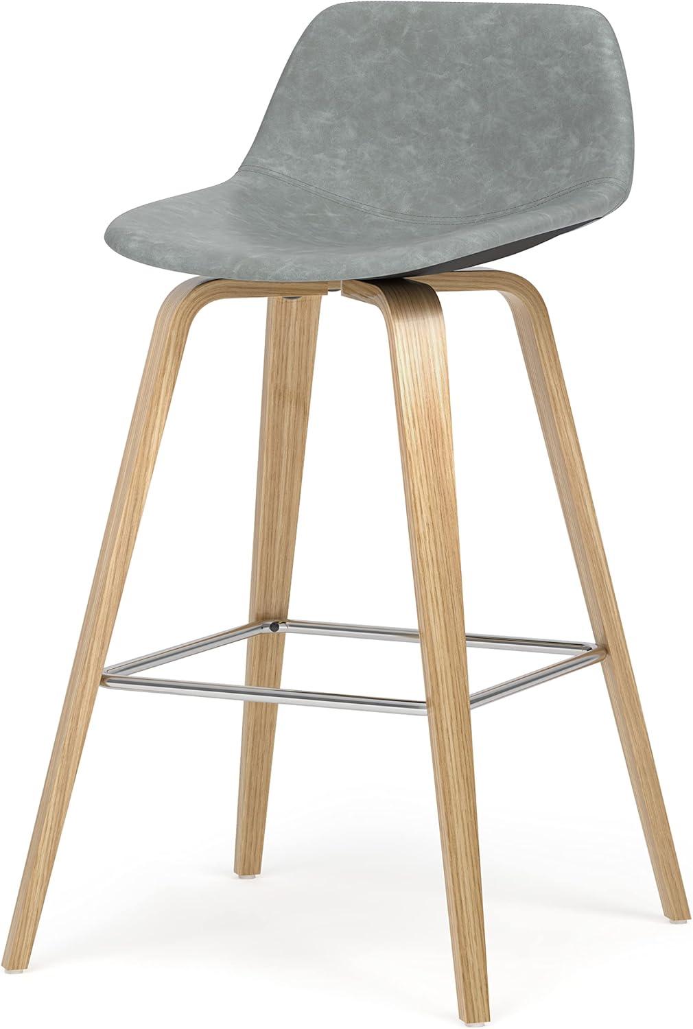 Stone Grey Leather and Wood Counter Height Stool Set