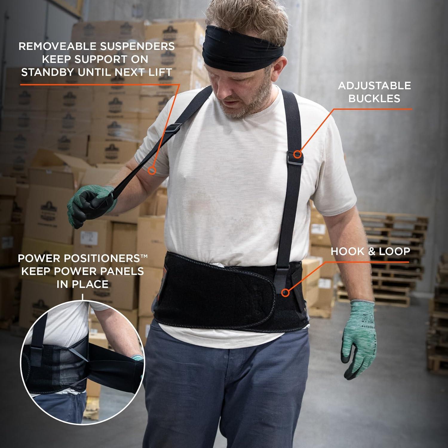 Ergodyne 11604 ProFlex 1100SF Back Support Brace, 8" Spandex Belt, Patented Stays Provide Added Support, Large,Black