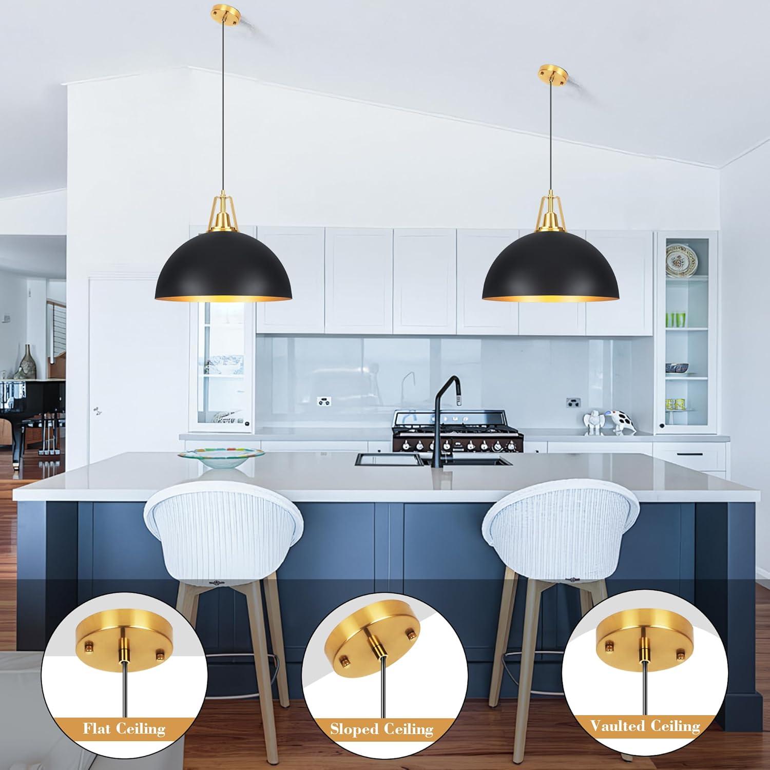 Large Pendant Light Black and Gold Dome Pendant Light Fixtures 17.71” Industrial Hanging Lamp Modern Farmhouse Dome Chandelier Pendant Lighting for Kitchen Island Hallway Dining Room Entryway Foyer