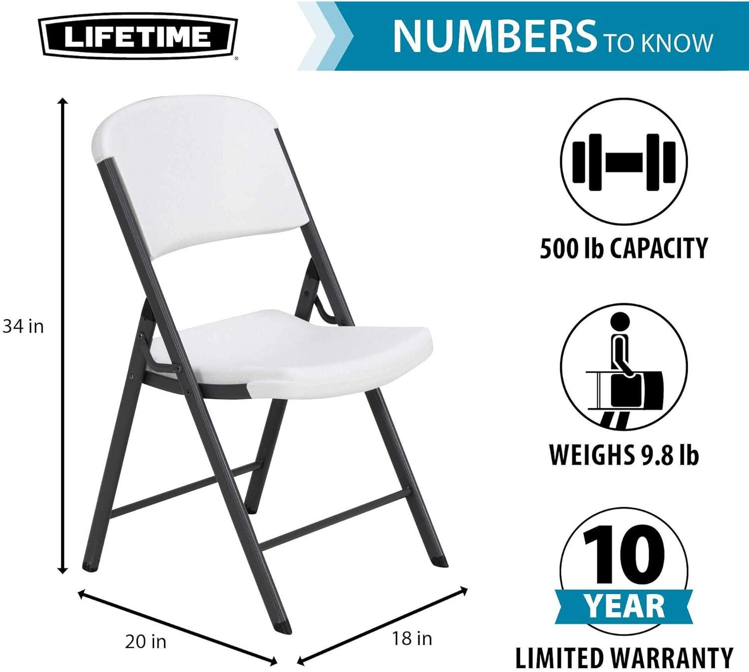 Lifetime Commercial Grade Folding Chairs, 6 Pack, Adult Sized, White Granite (80747)