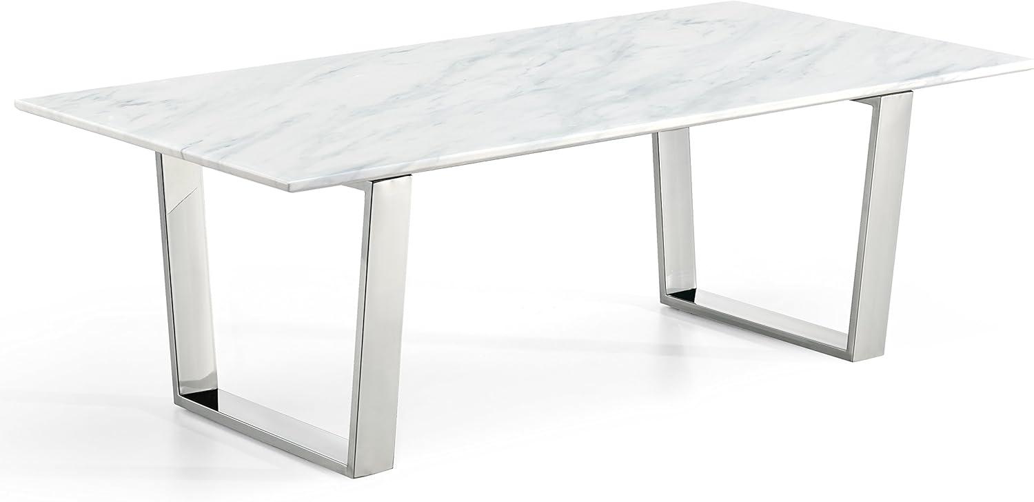 Carlton 48" Chrome and White Marble Modern Coffee Table