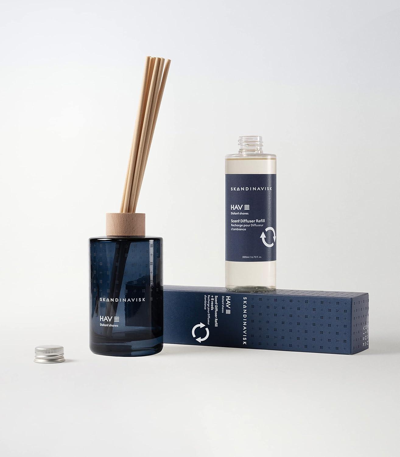 HAV Blue Glass Reed Diffuser with Beechwood Ring