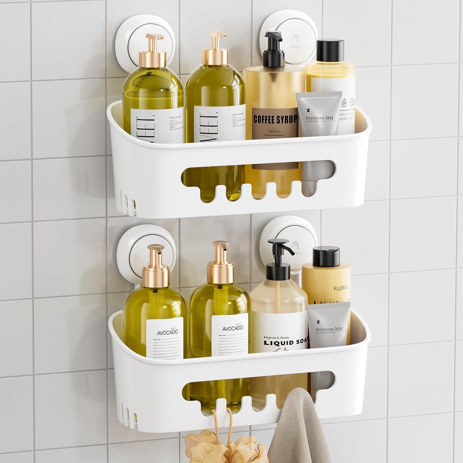 Rebrilliant Shower Caddy Suction Cup 2 Pack,Removable Shelves,Wall Mounted for Bathroom Accessories,White