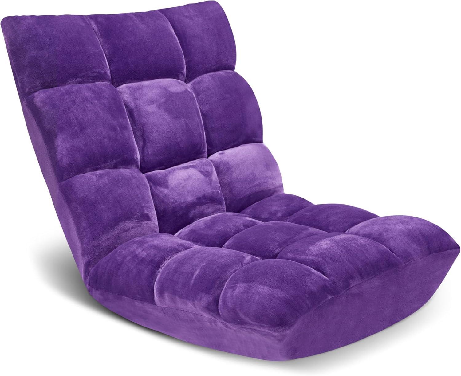 Tangkula Adjustable 14-Position Floor Chair ,Padded Gaming Chair Lazy Recliner Purple