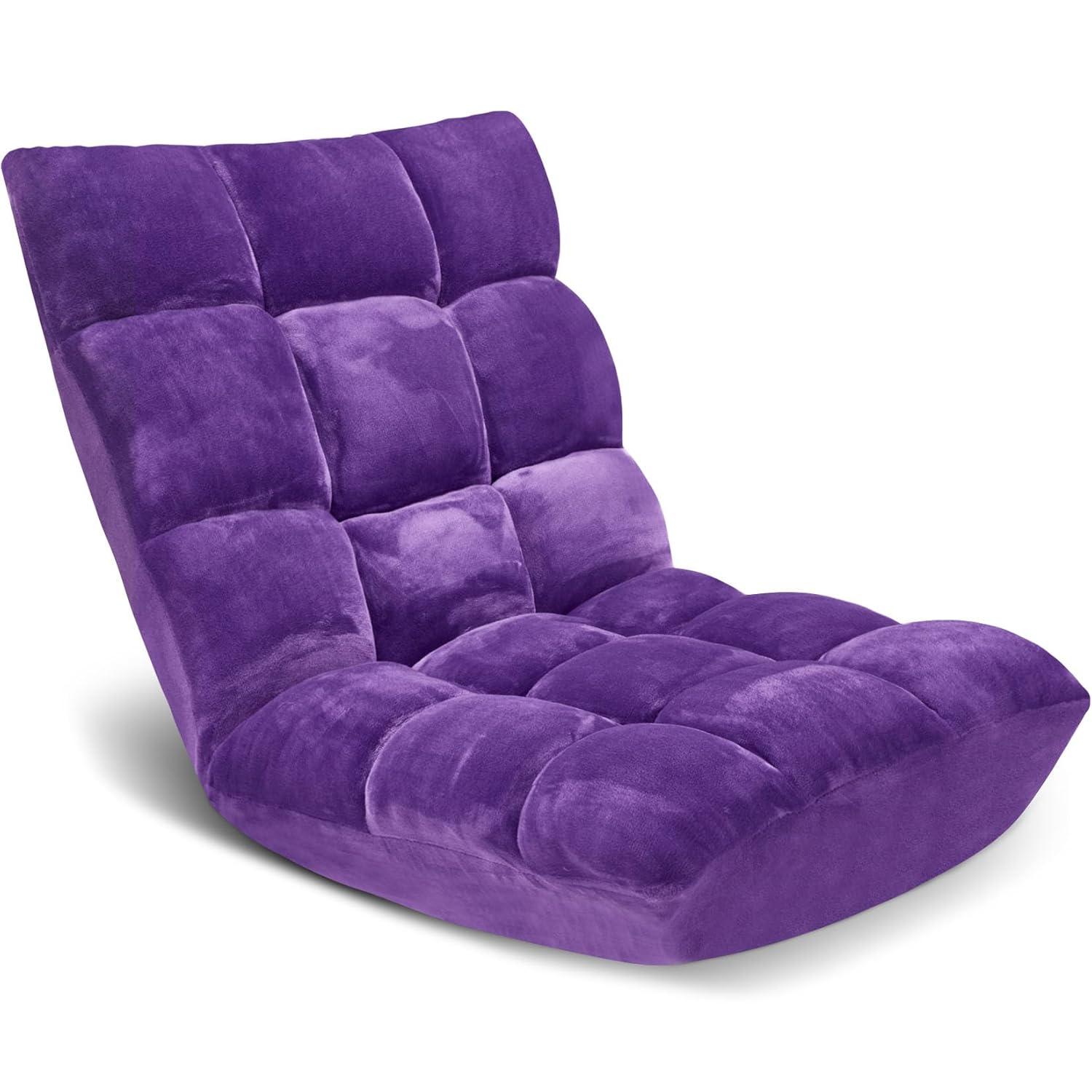 Tangkula Adjustable 14-Position Floor Chair ,Padded Gaming Chair Lazy Recliner Purple
